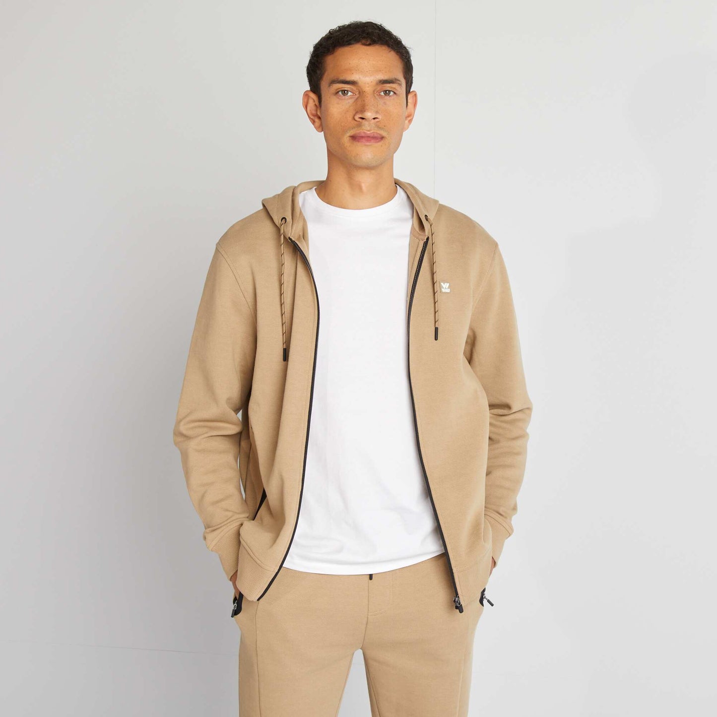 Sweat à capuche en maille piquée Beige