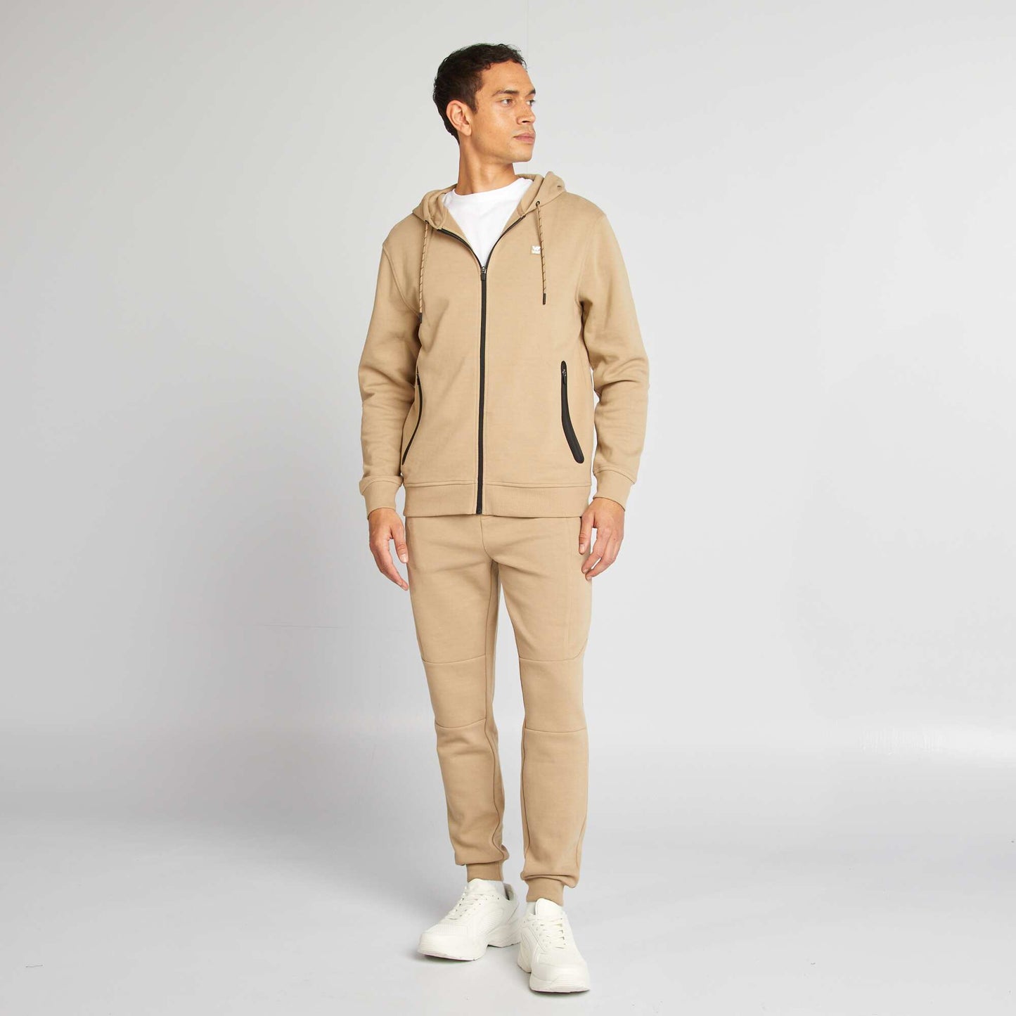 Sweat à capuche en maille piquée Beige