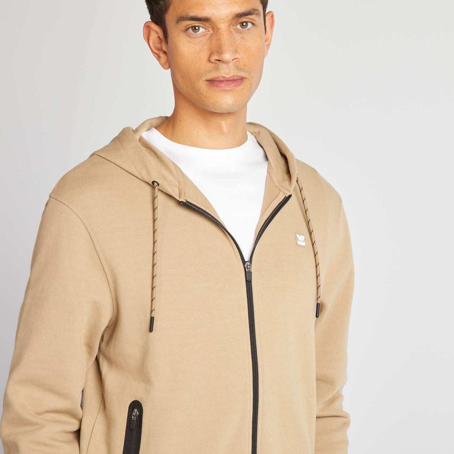 Sweat à capuche en maille piquée Beige