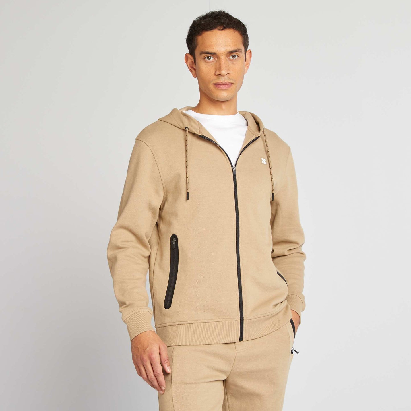 Sweat à capuche en maille piquée Beige
