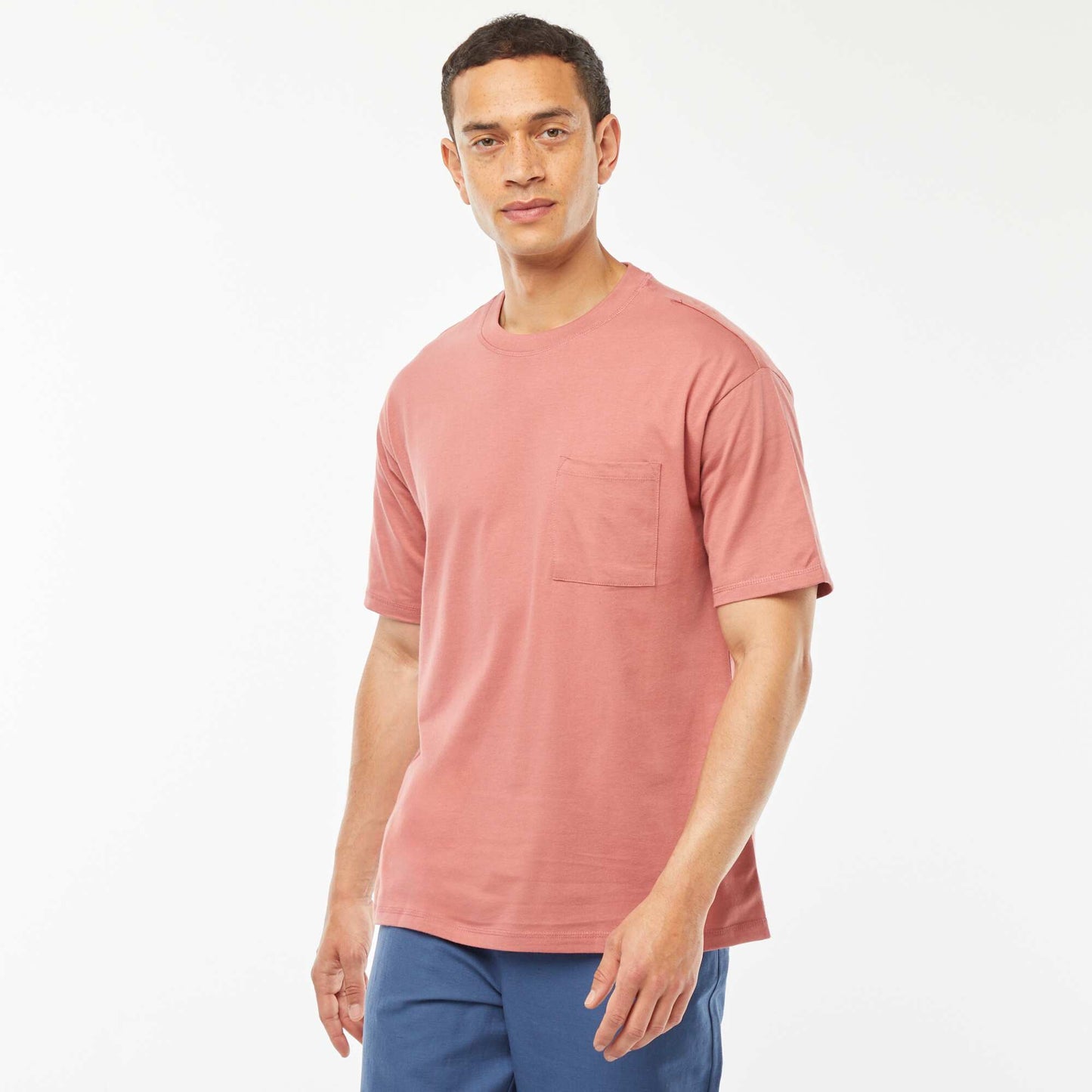 T-shirt uni avec poche poitrine ROSE
