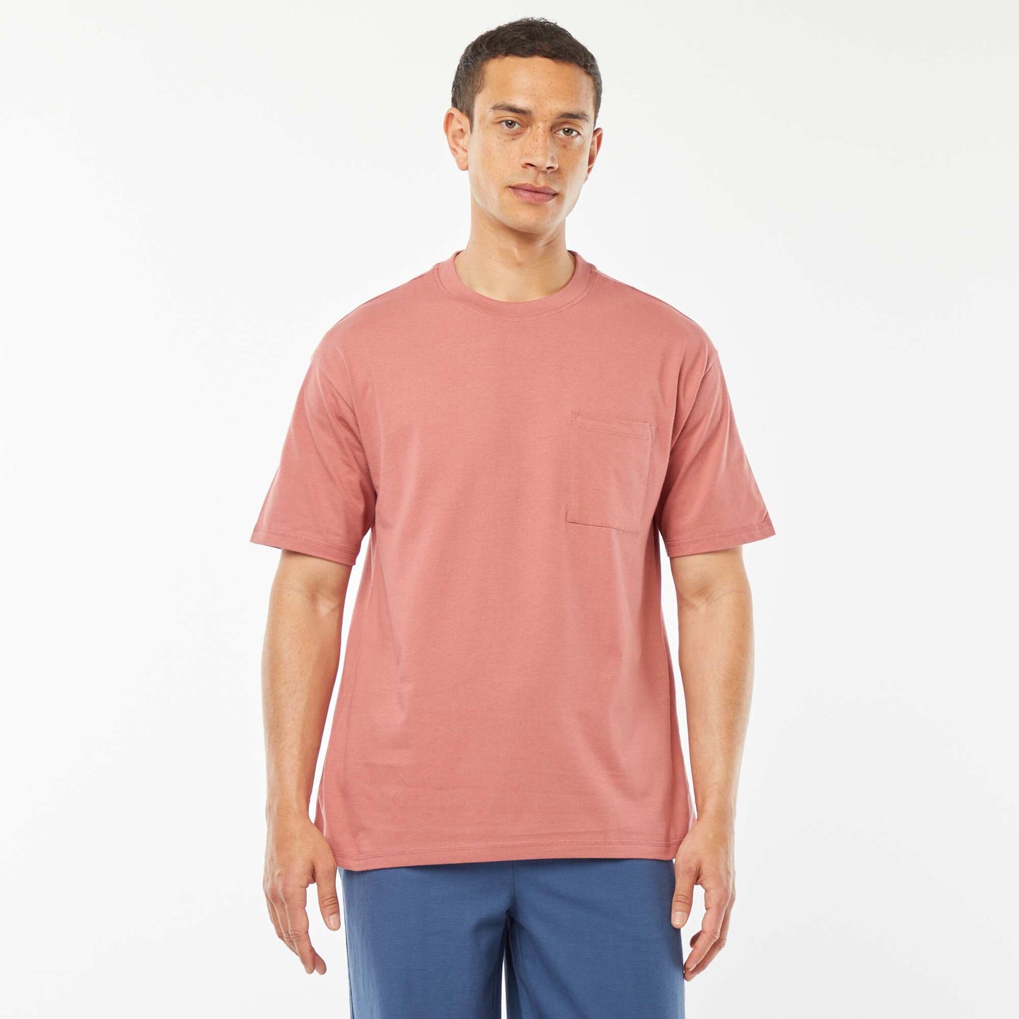 T-shirt uni avec poche poitrine ROSE