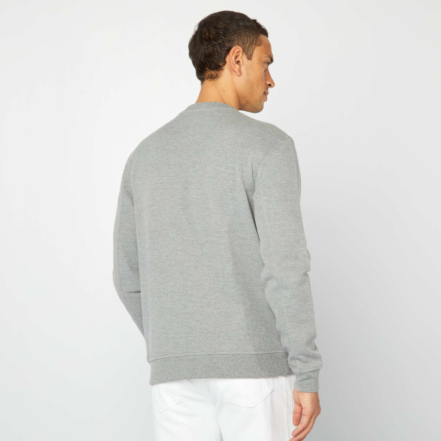 Sweat uni en maille piquée avec poches zippées GRIS