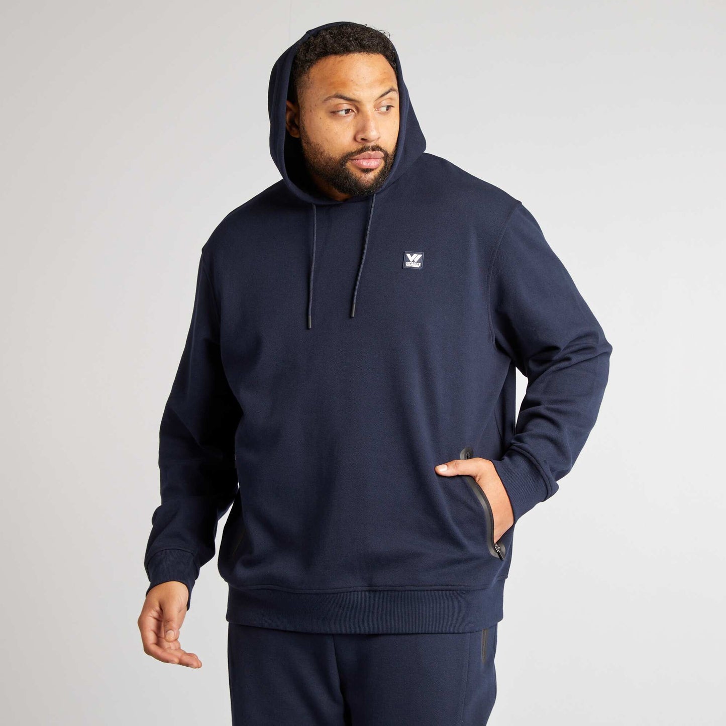 Sweat à capuche en piqué de coton Marine