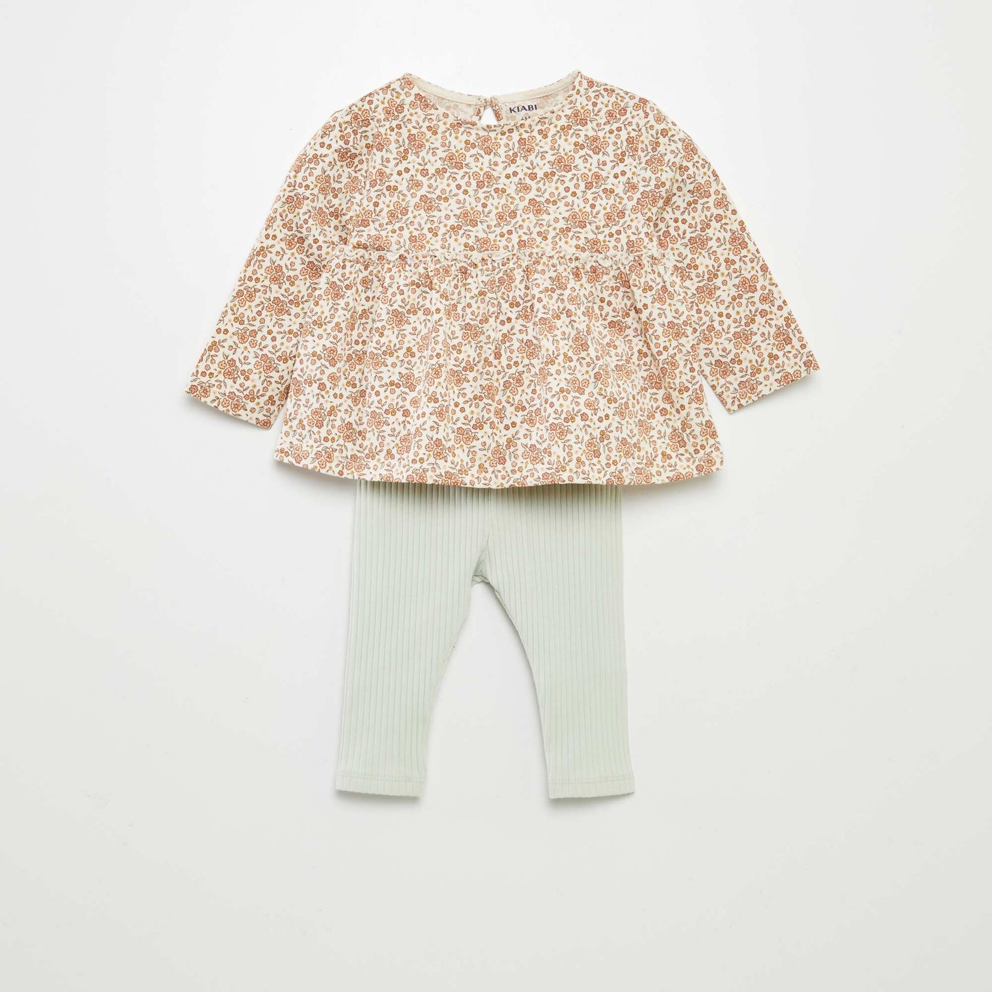 Ensemble t-shirt fleuri + legging côtelé - 2 pièces BLANC