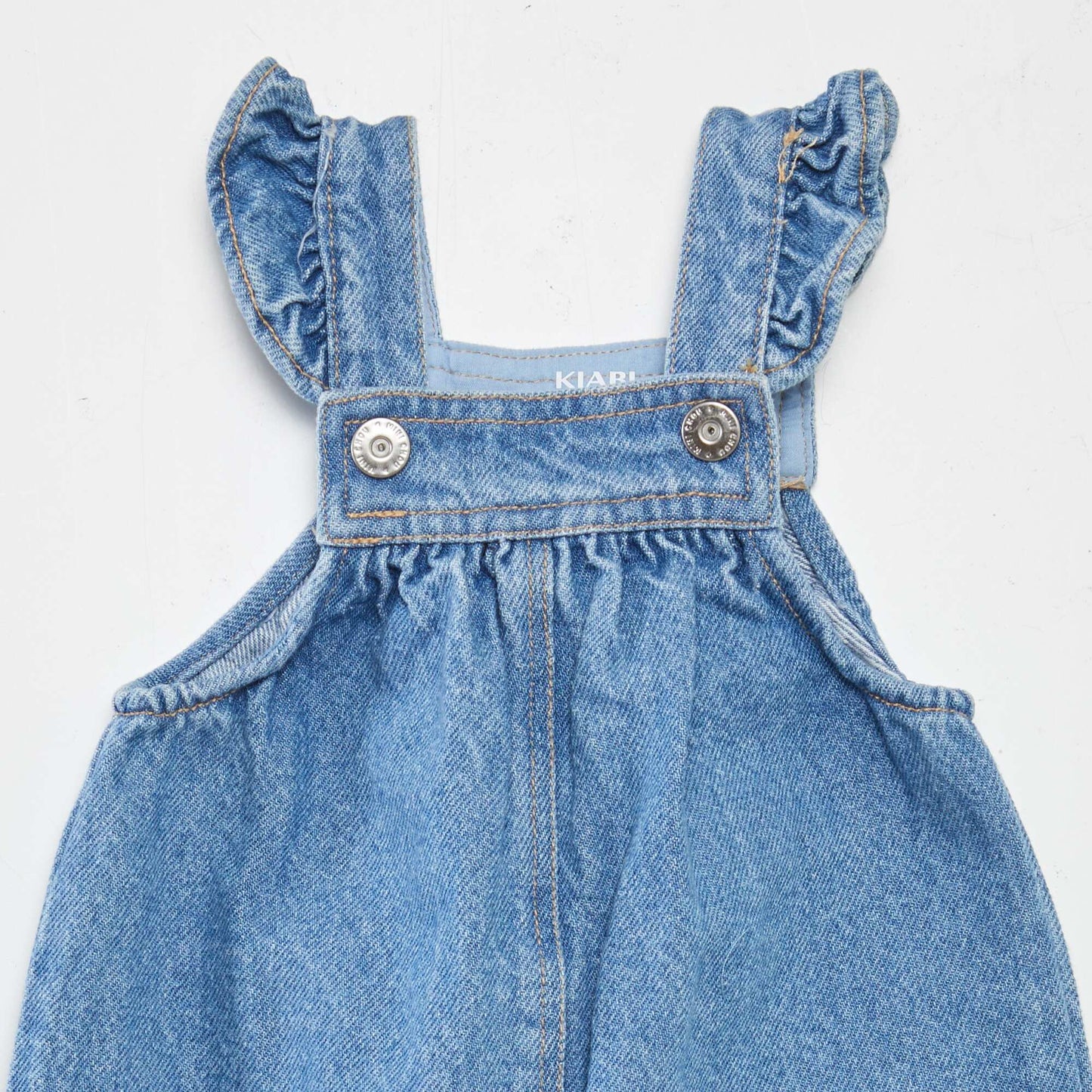 Salopette en jean bretelles volantées Bleu