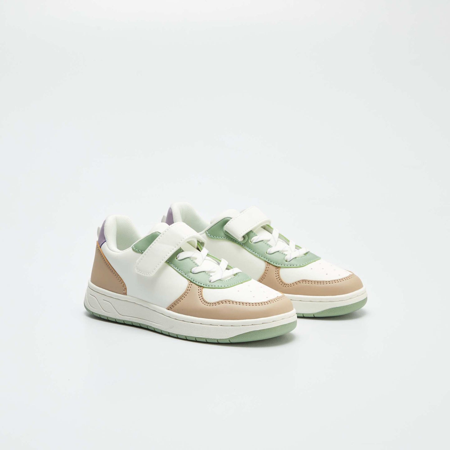 Baskets basses en simili color-block Blanc/beige