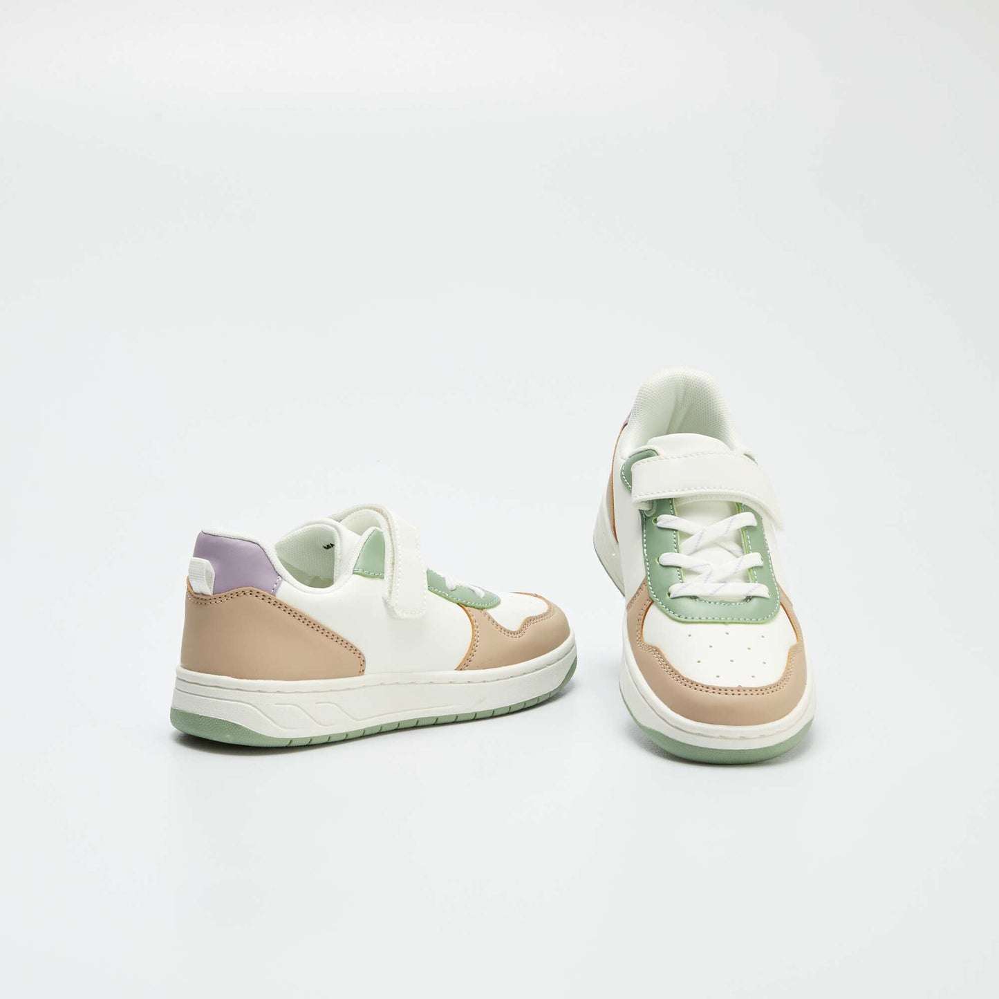 Baskets basses en simili color-block Blanc/beige