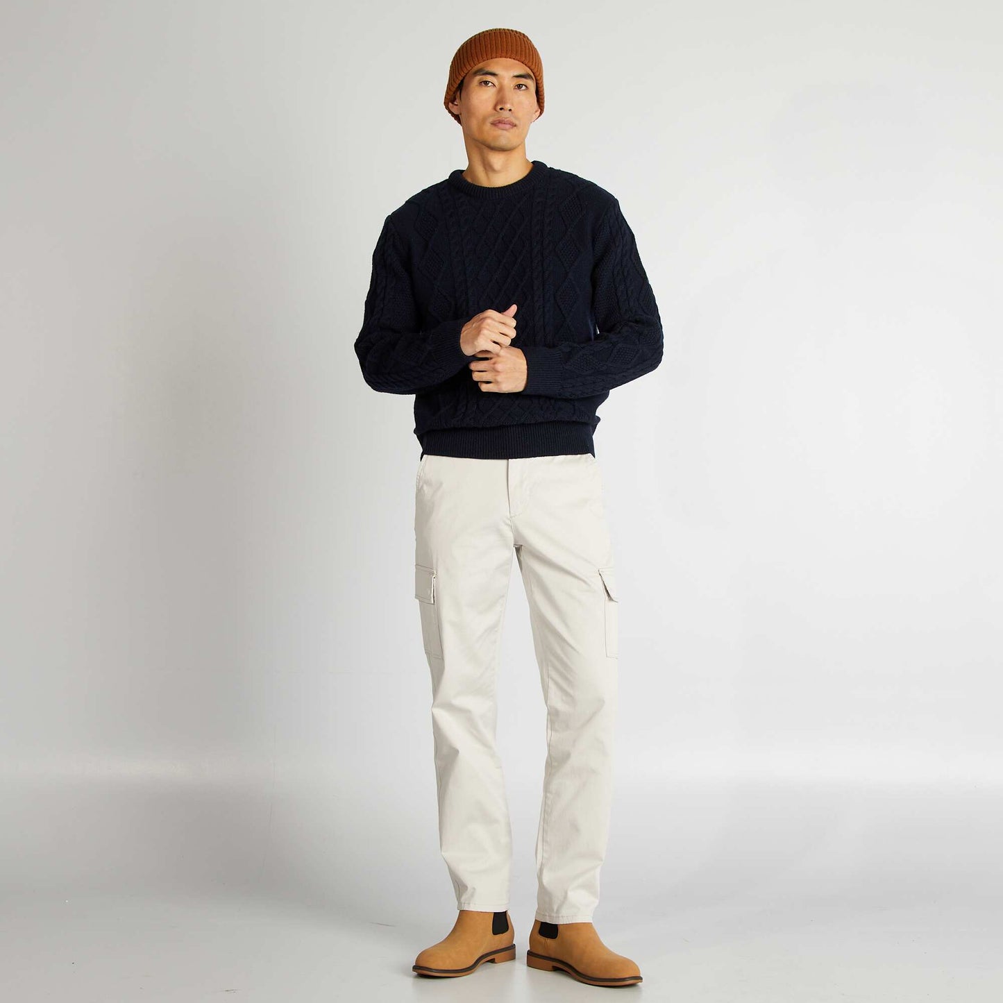 Pantalon multipoches coupe droite Gris