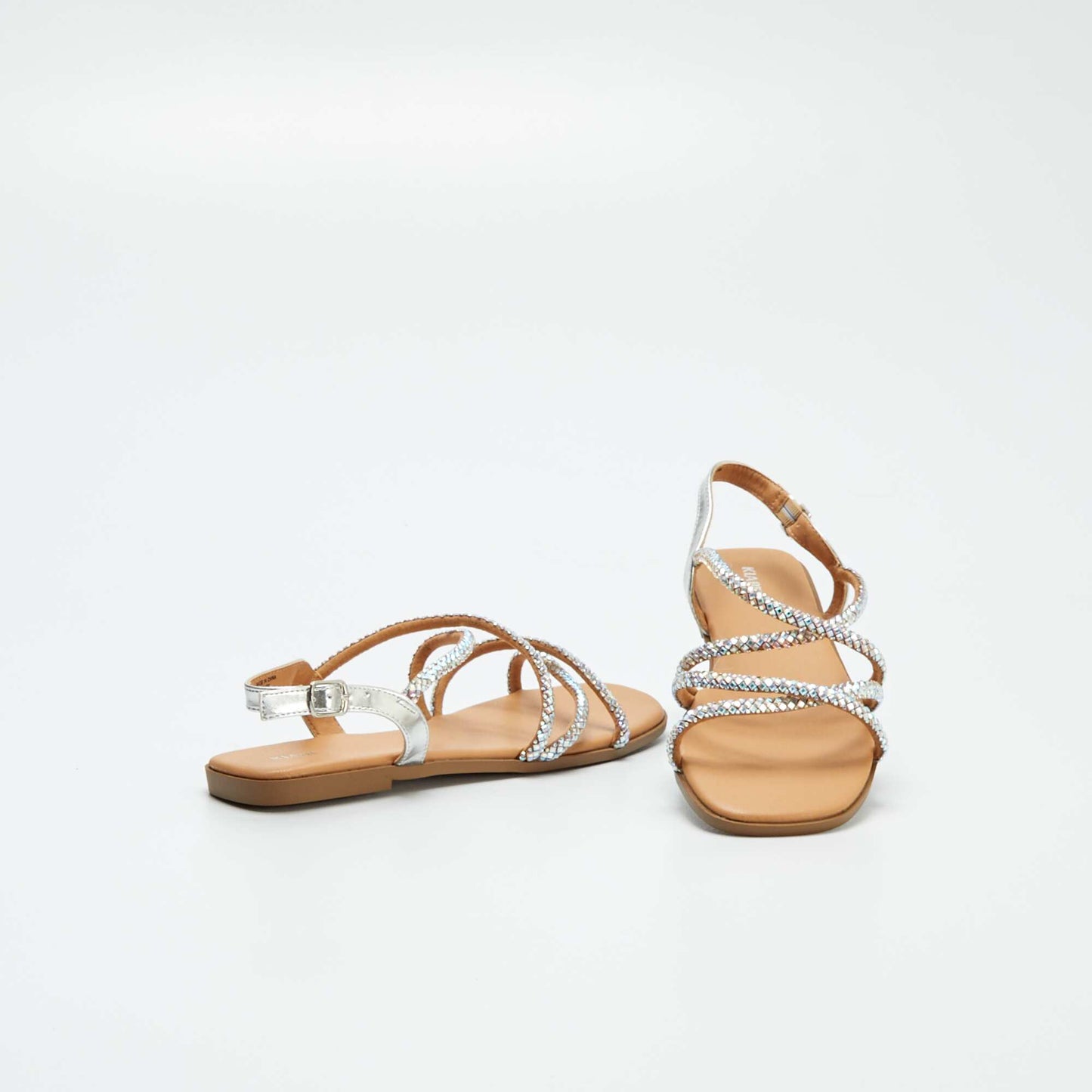 Sandales à brides croisées avec strass Gris