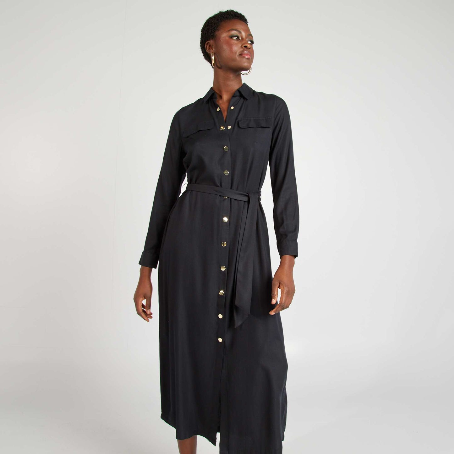 Robe midi ceinturée noir