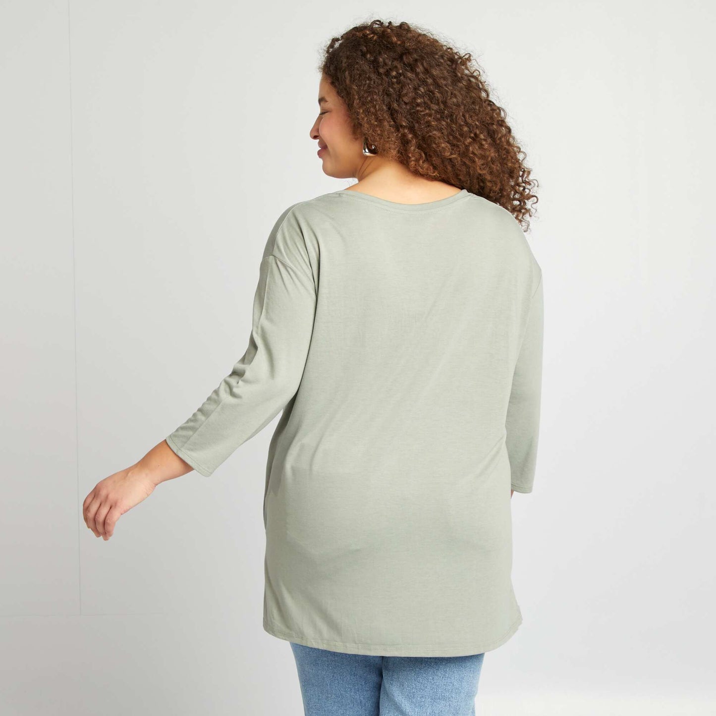 T-shirt long col V VERT