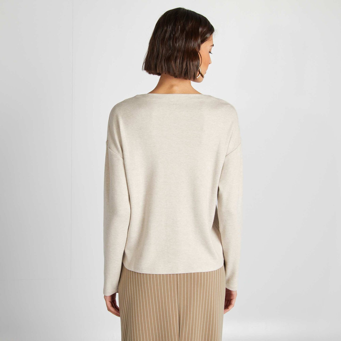 T-shirt manches longues en maille doudou BEIGE