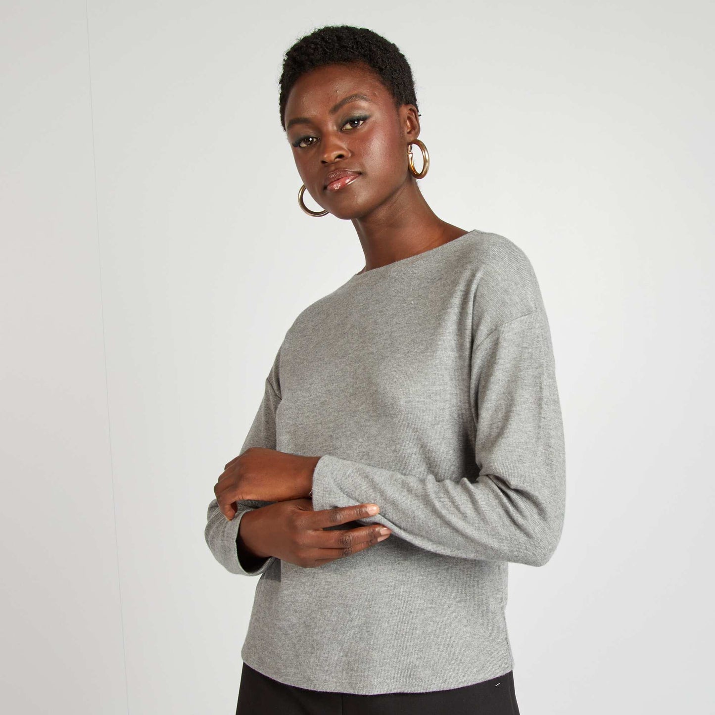 T-shirt manches longues en maille doudou GRIS