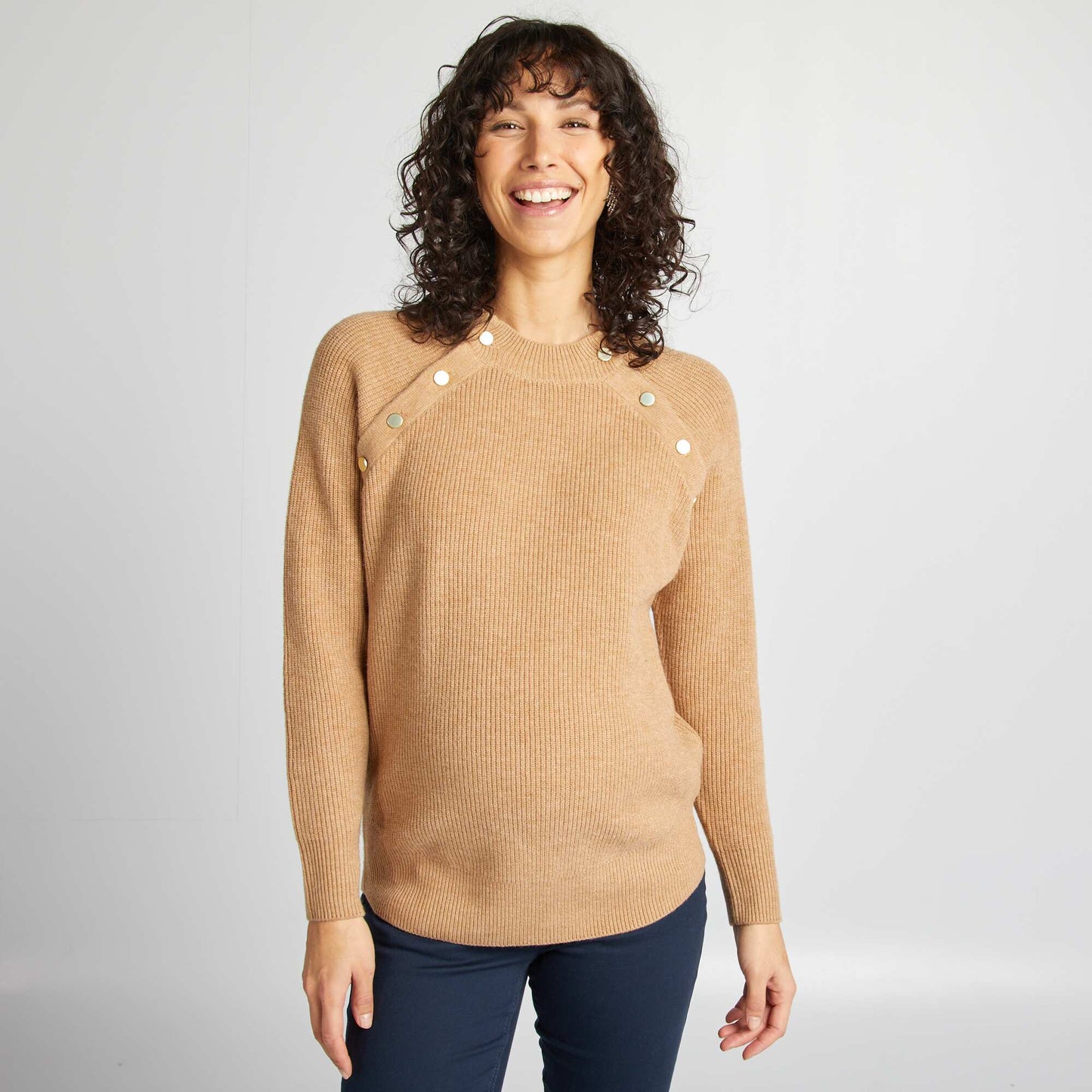 Pull d'allaitement avec ouvertures boutonnées Marron