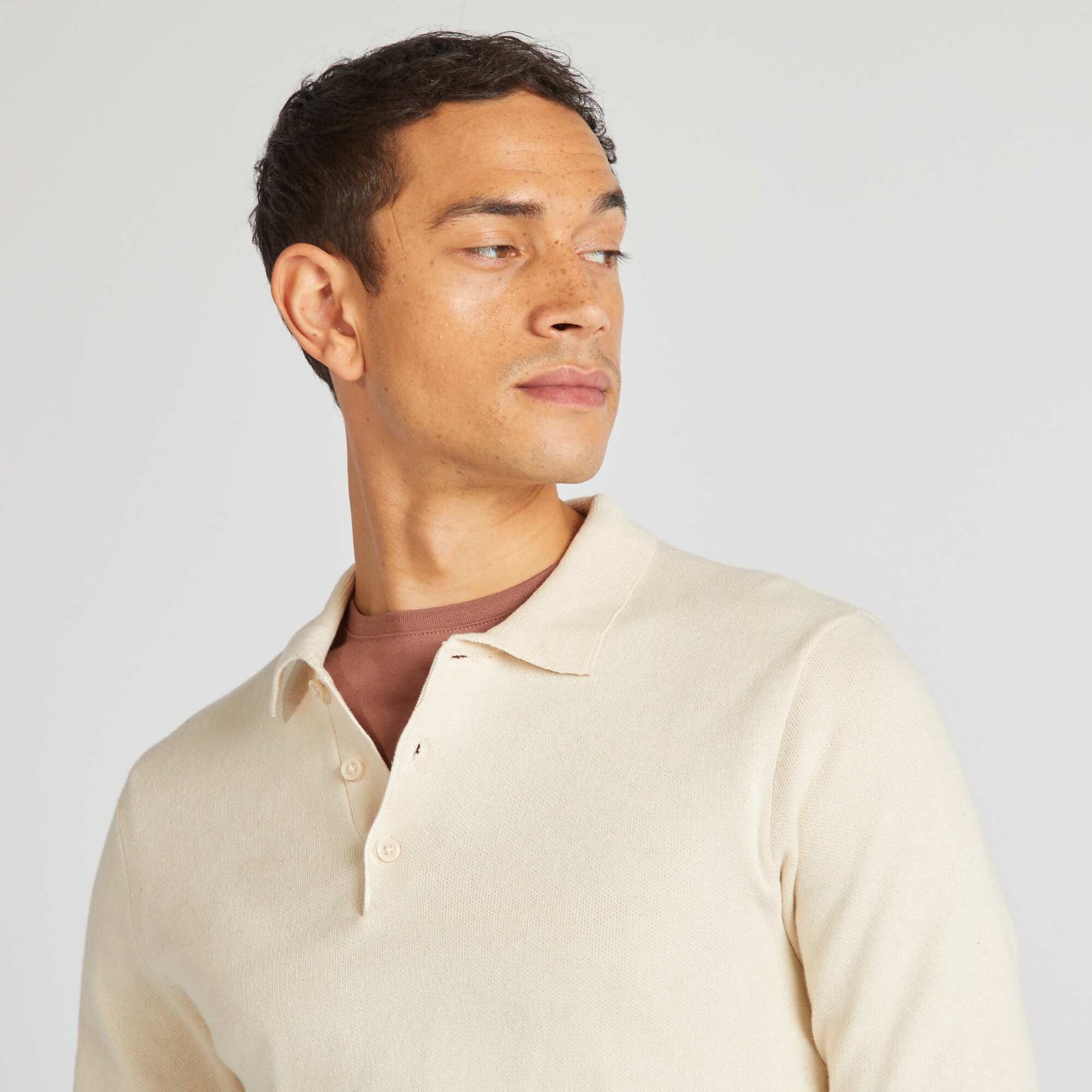 Pull fine jauge col polo boutonné Blanc