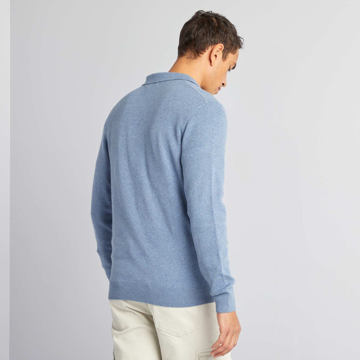 Pull fine jauge col polo boutonné Bleu