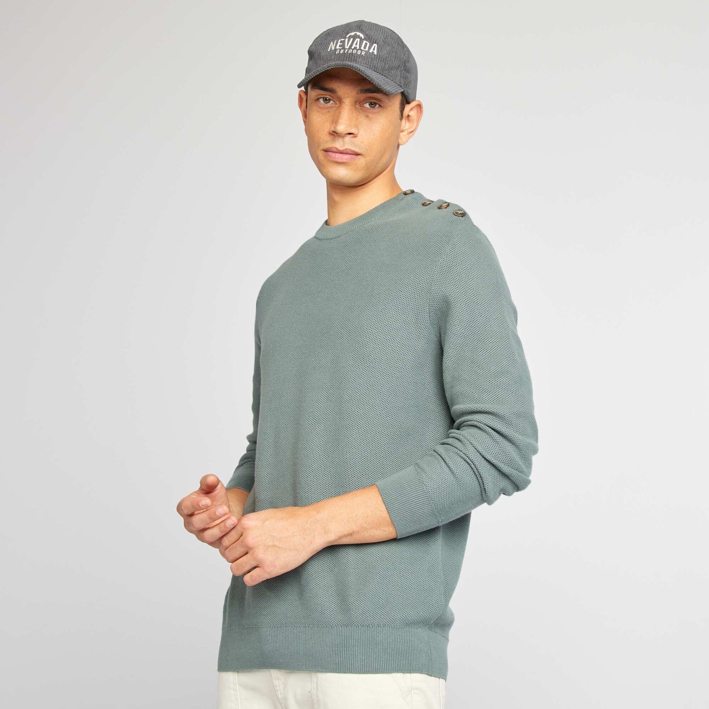 Pull en maille fine jauge type nid d'abeilles Vert