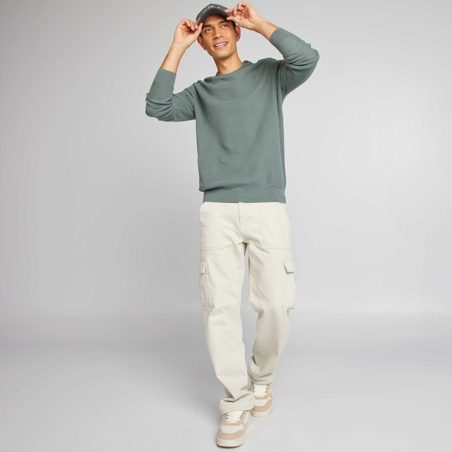 Pull en maille fine jauge type nid d'abeilles Vert