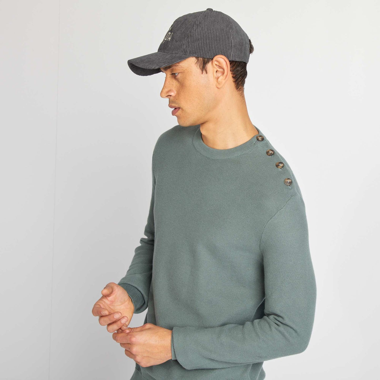 Pull en maille fine jauge type nid d'abeilles Vert