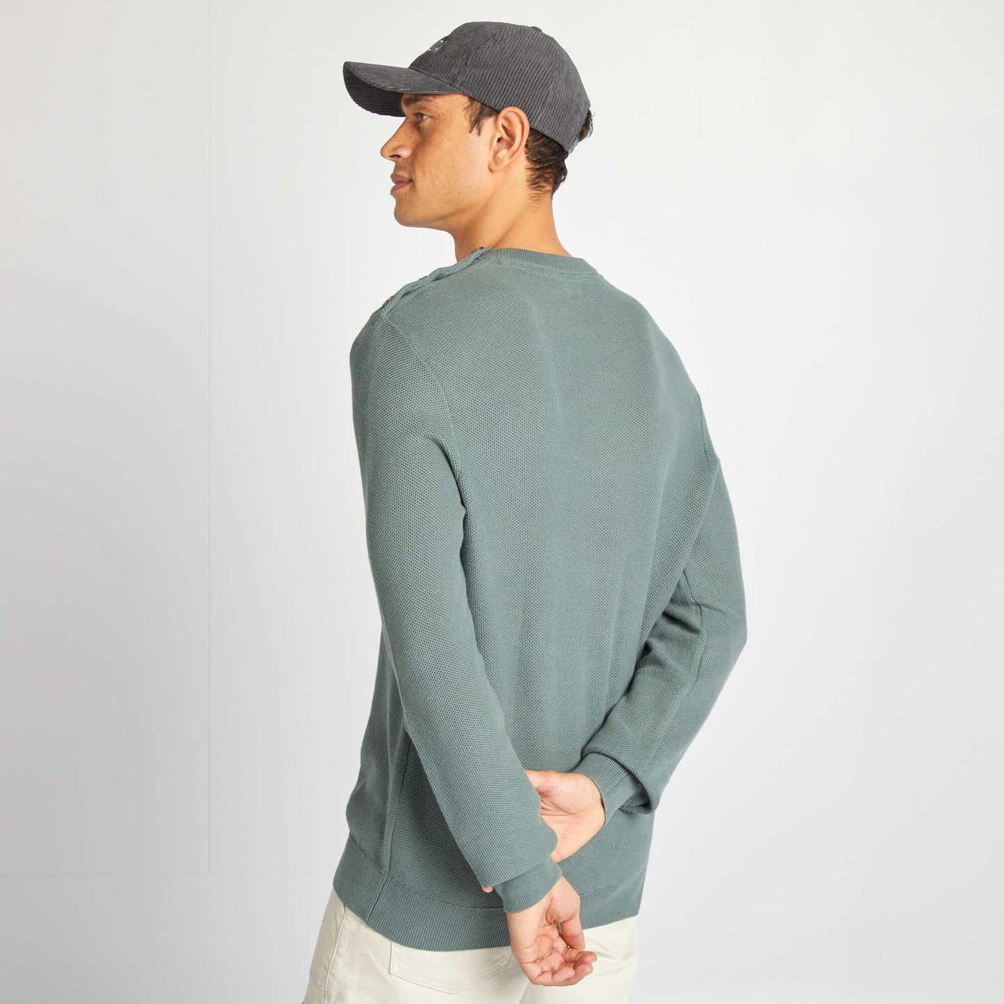 Pull en maille fine jauge type nid d'abeilles Vert