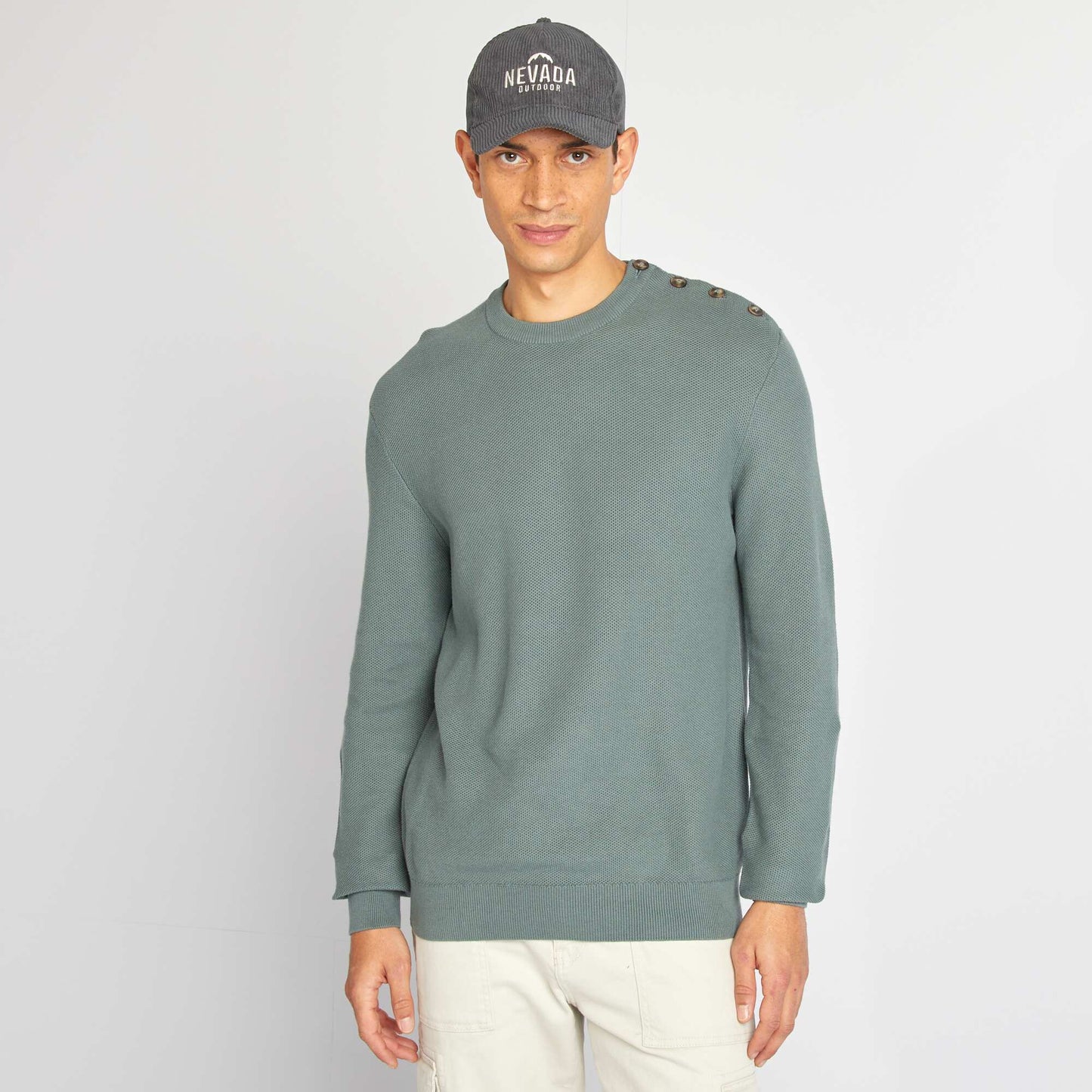 Pull en maille fine jauge type nid d'abeilles Vert
