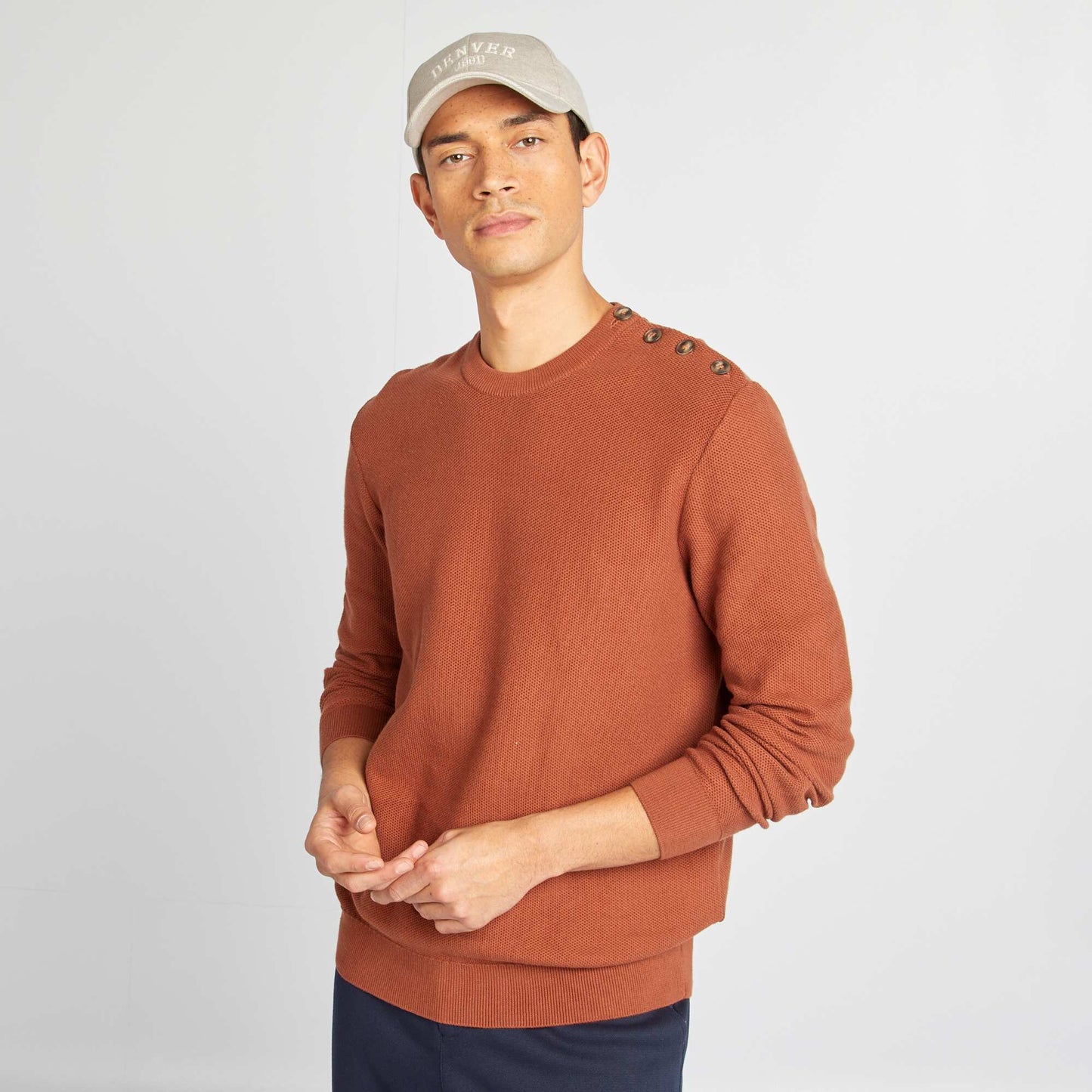 Pull en maille fine jauge type nid d'abeilles MARRON