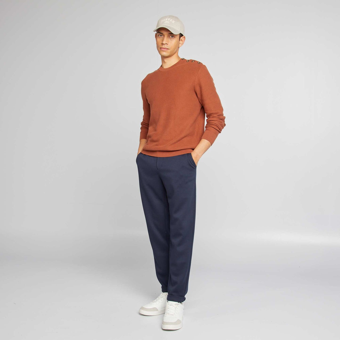 Pull en maille fine jauge type nid d'abeilles MARRON