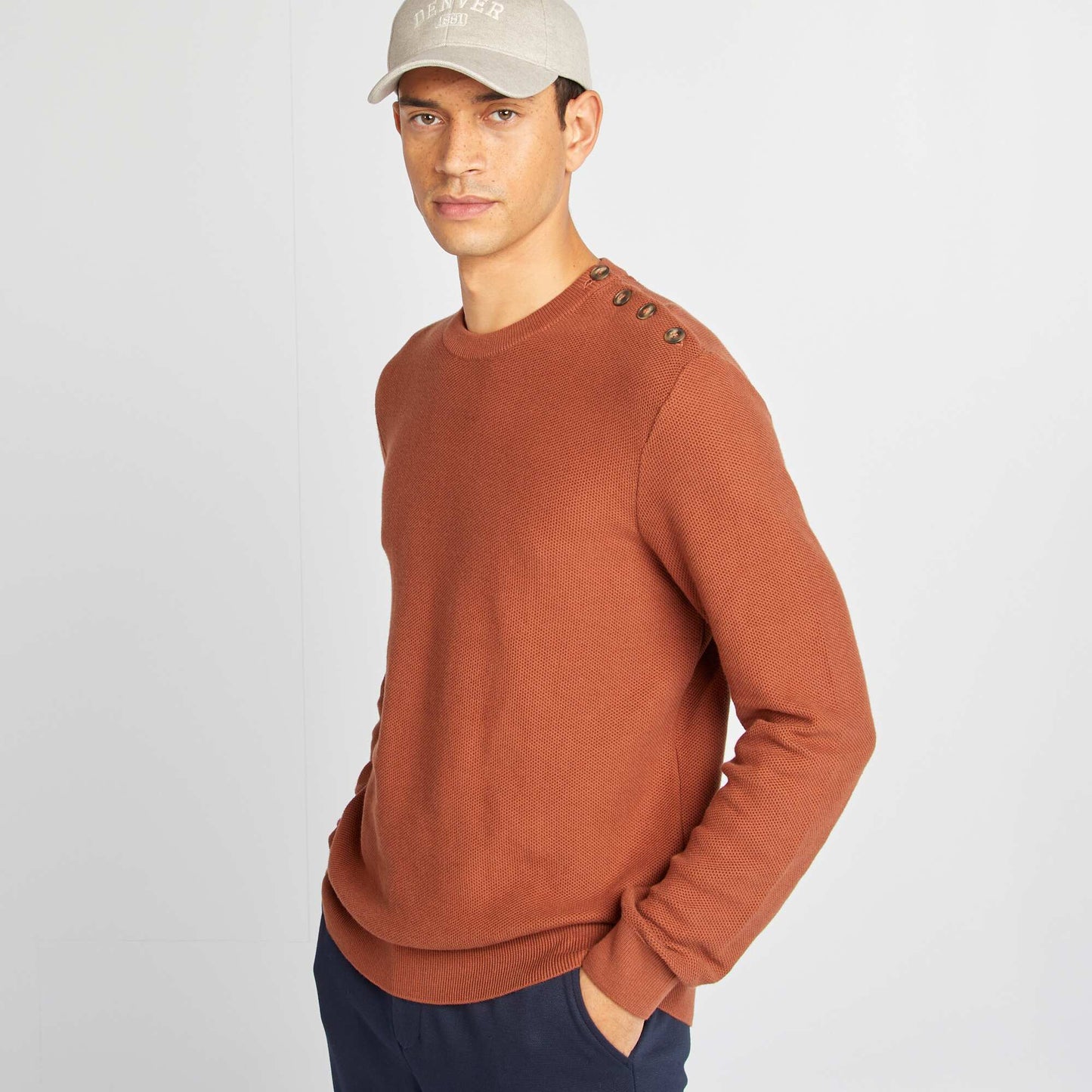 Pull en maille fine jauge type nid d'abeilles MARRON