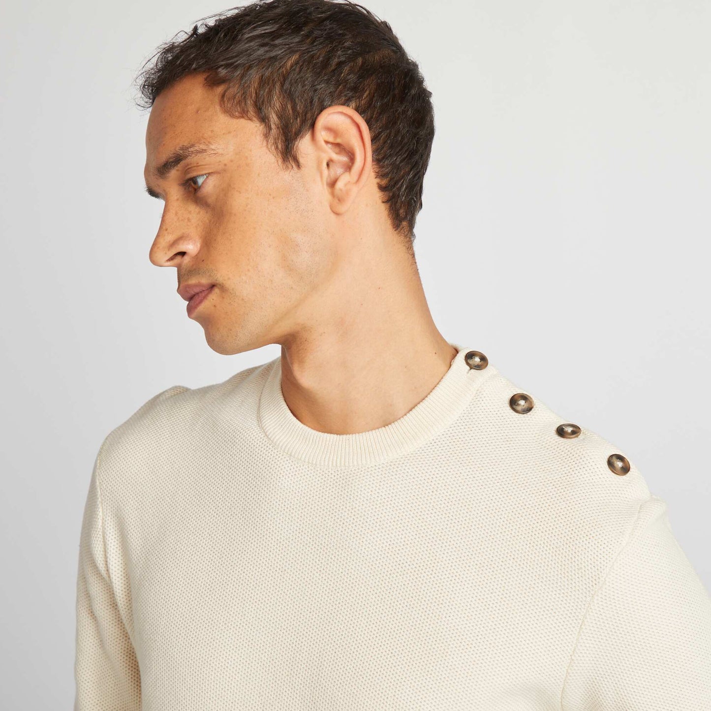 Pull en maille fine jauge type nid d'abeilles Ecru