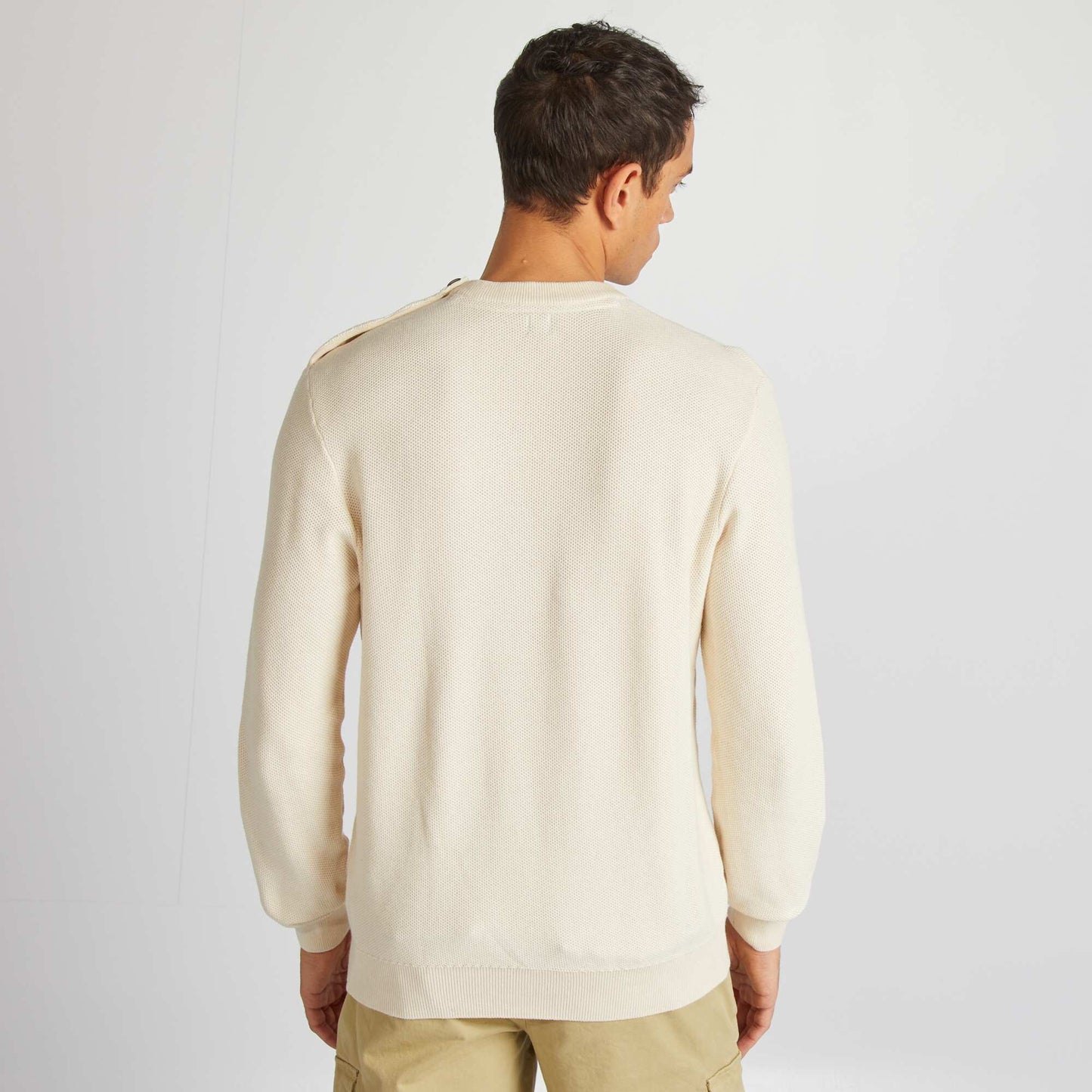 Pull en maille fine jauge type nid d'abeilles Ecru