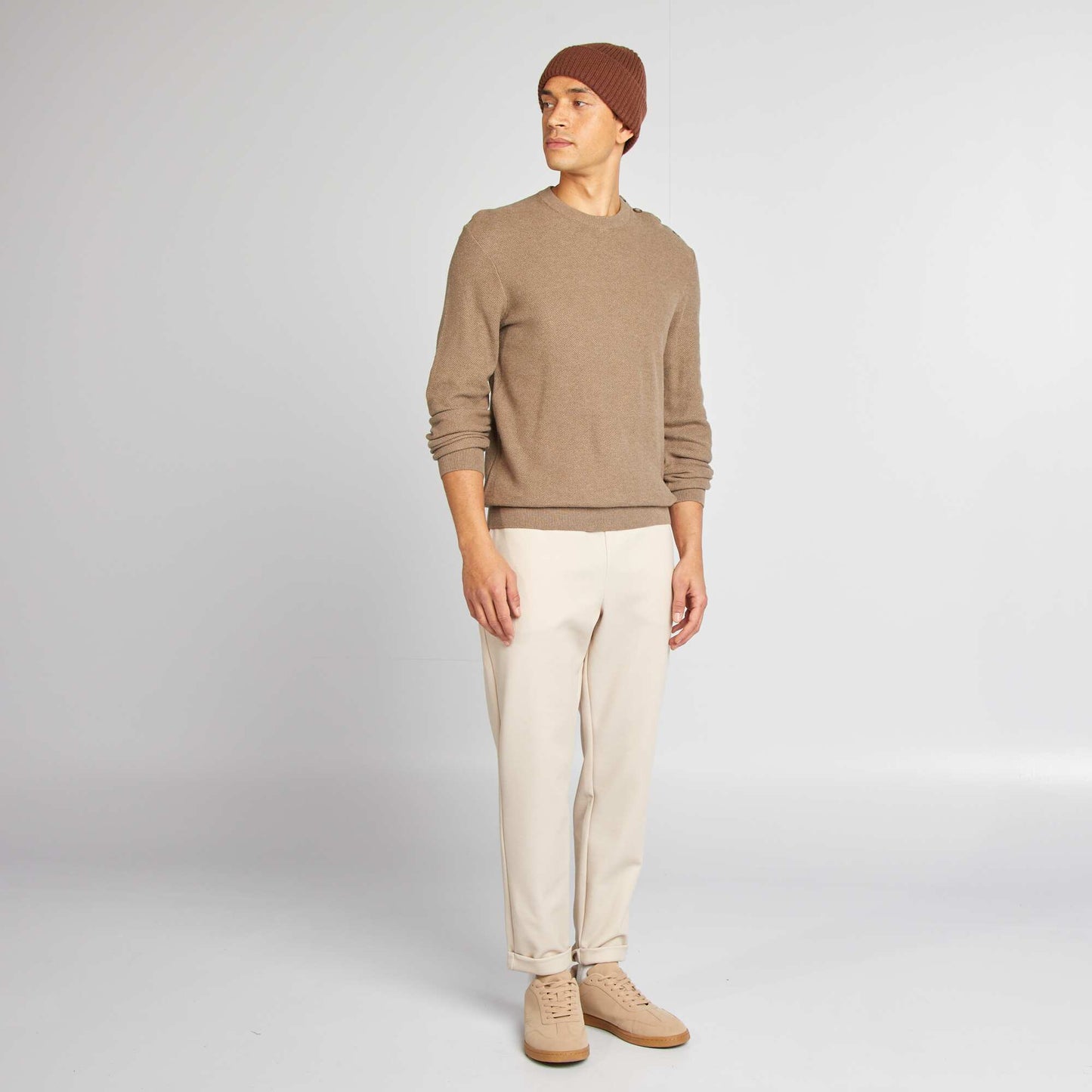 Pull en maille fine jauge type nid d'abeilles BEIGE
