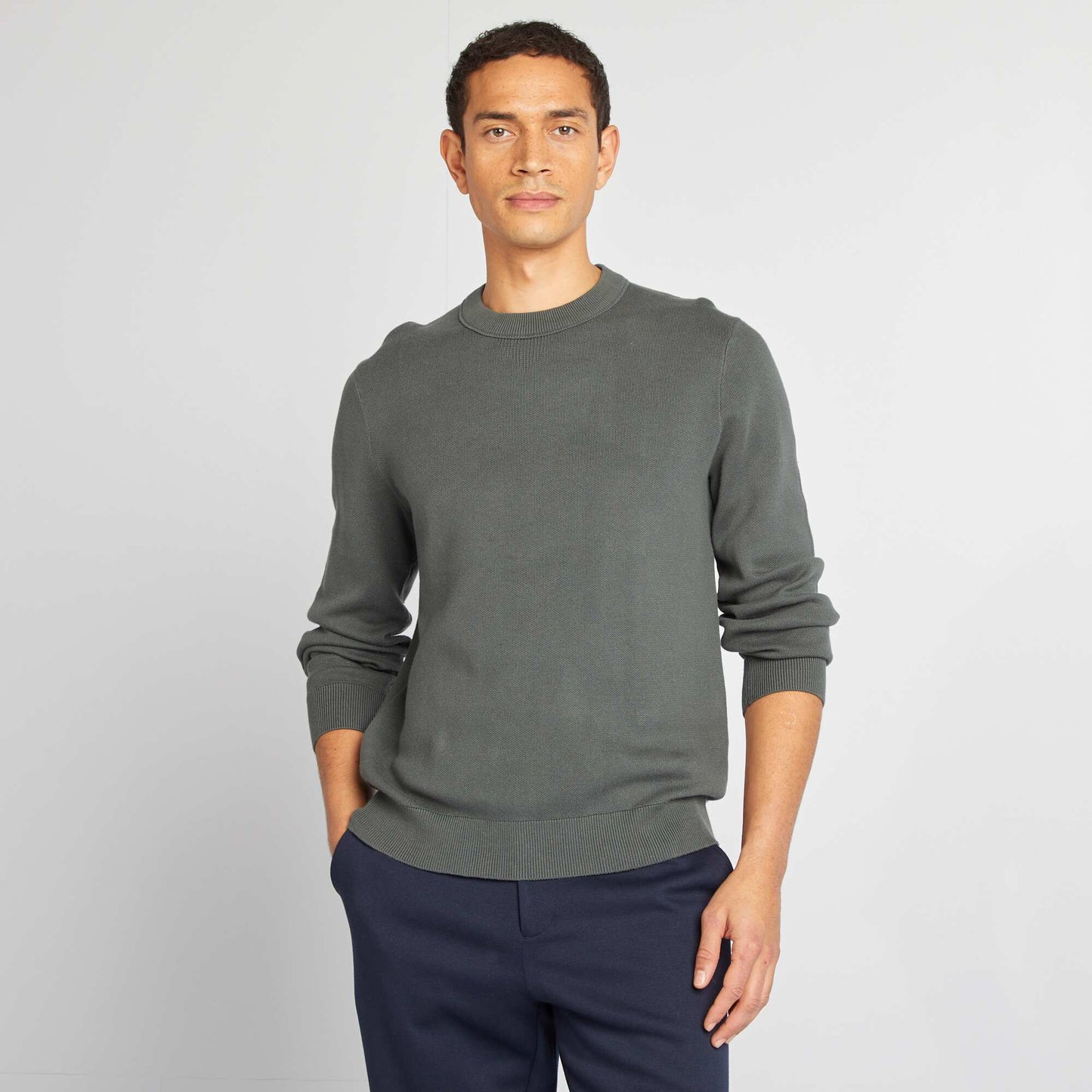 Pull col en maille fine jauge KAKI