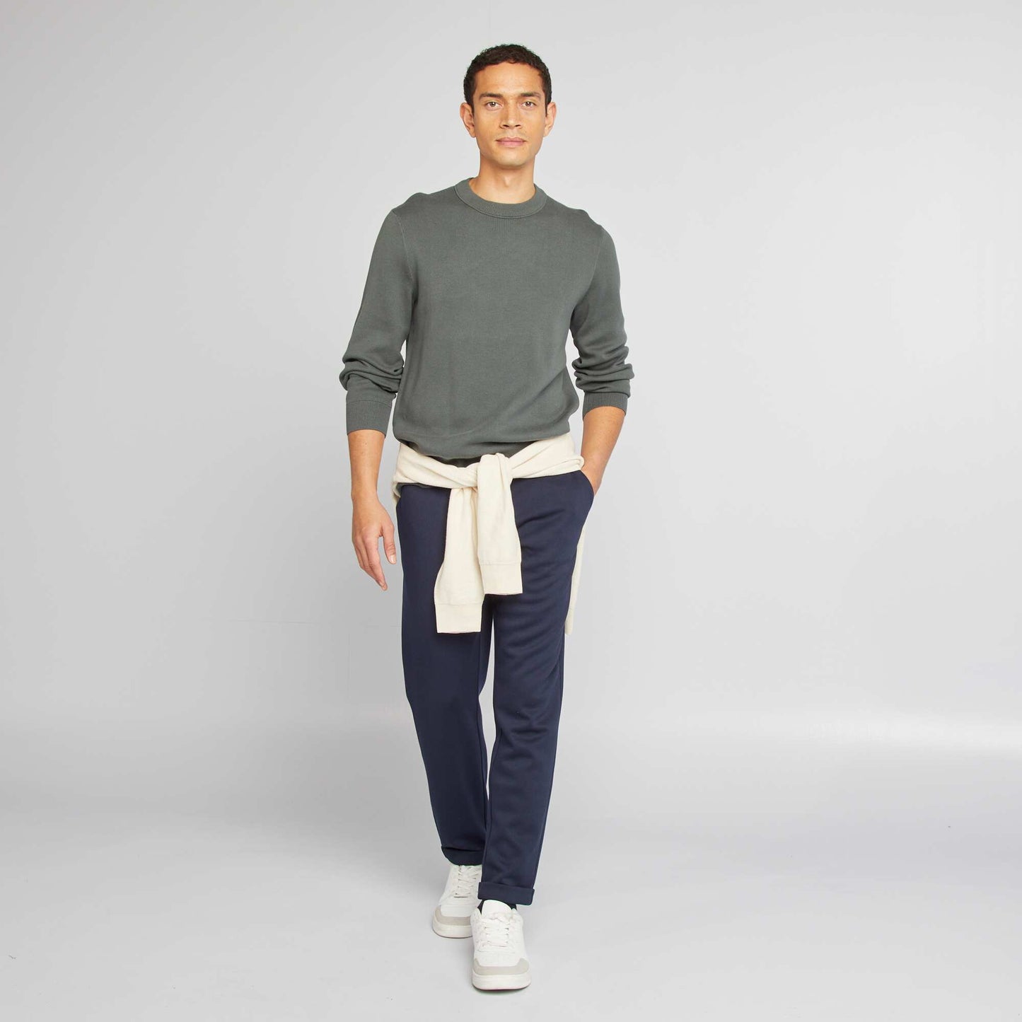Pull col en maille fine jauge KAKI