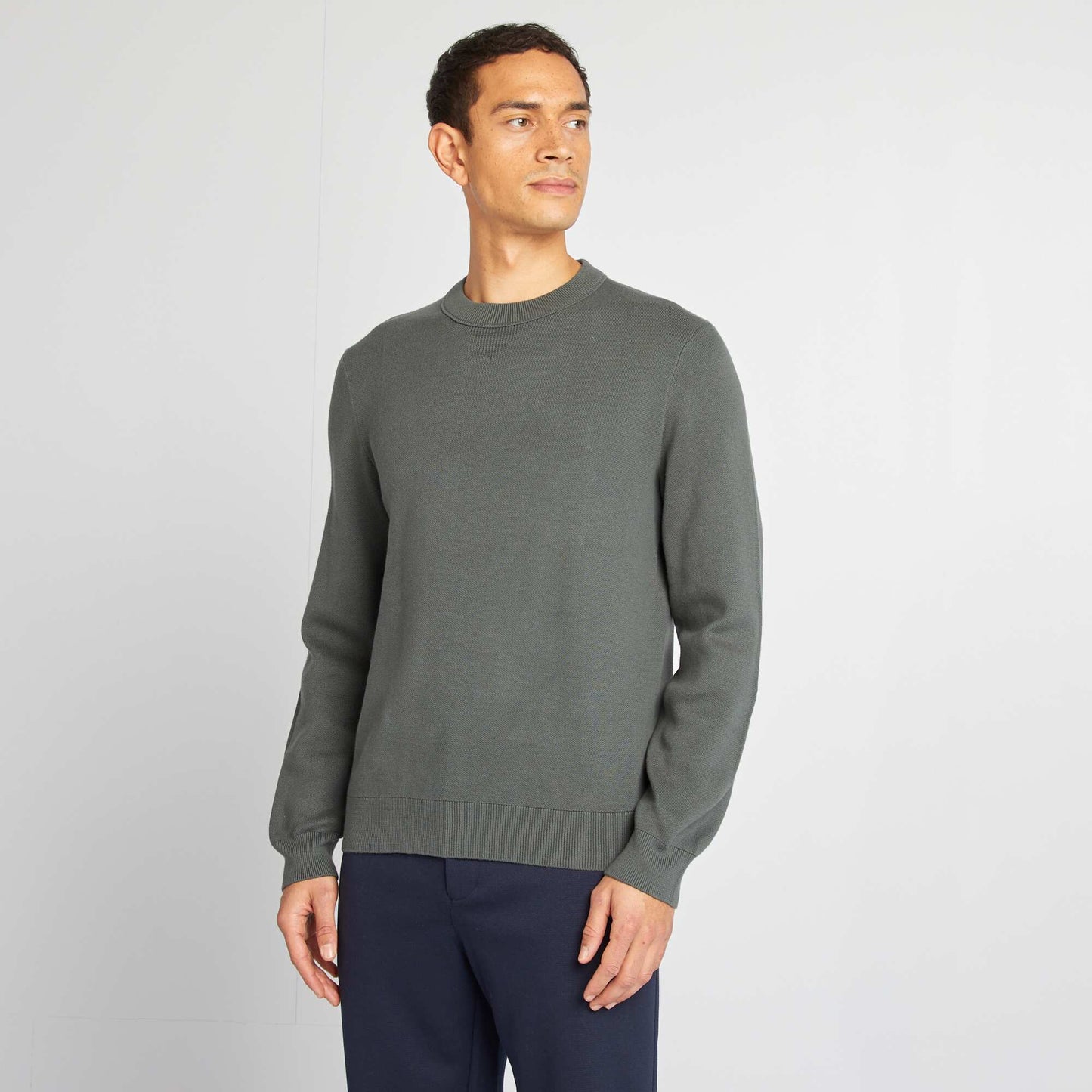 Pull col en maille fine jauge KAKI