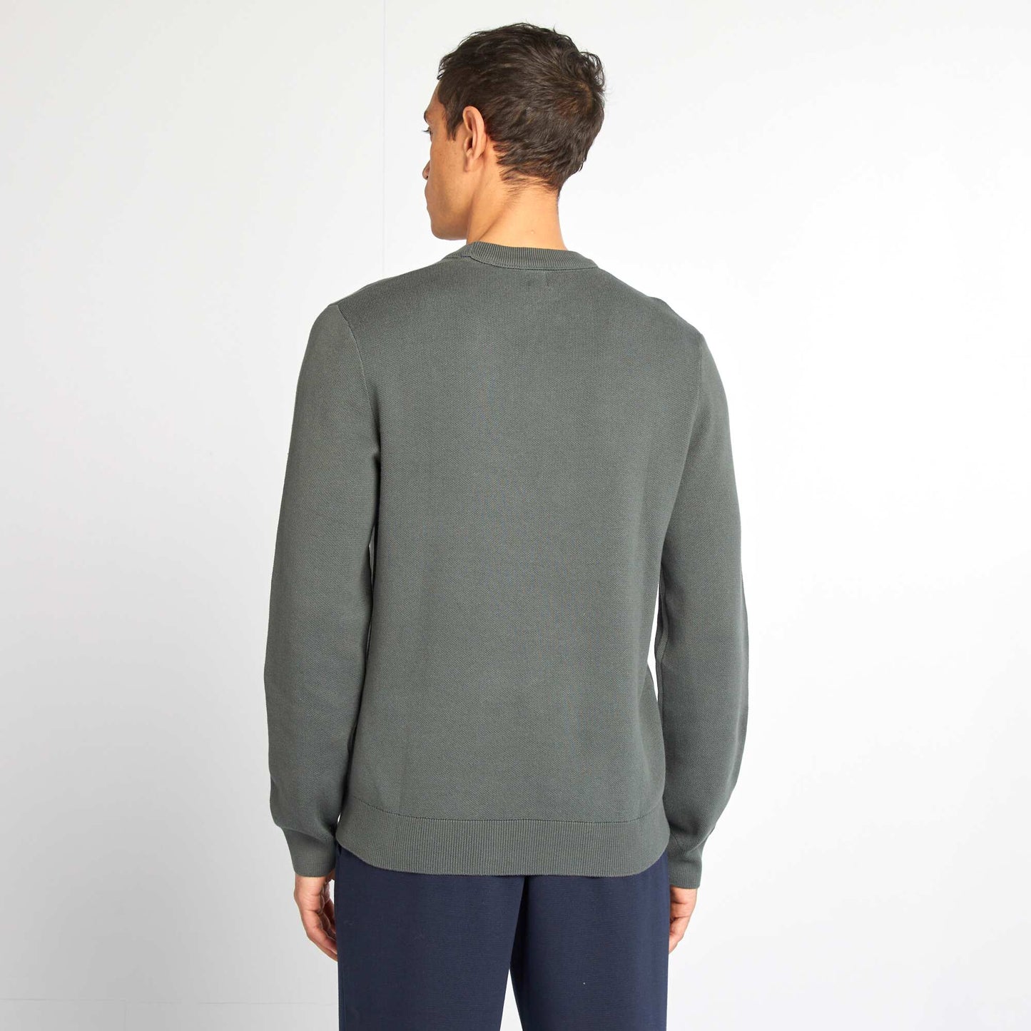 Pull col en maille fine jauge KAKI