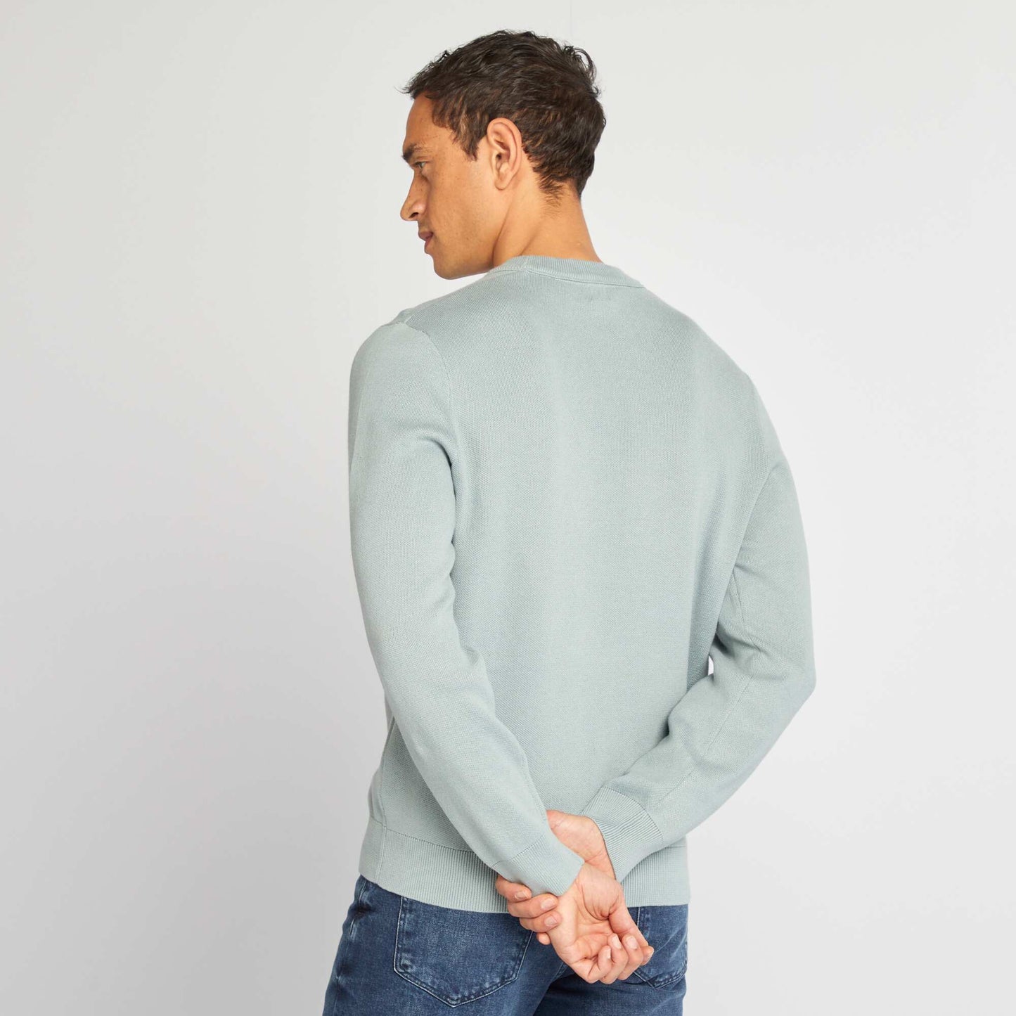 Pull col en maille fine jauge Bleu