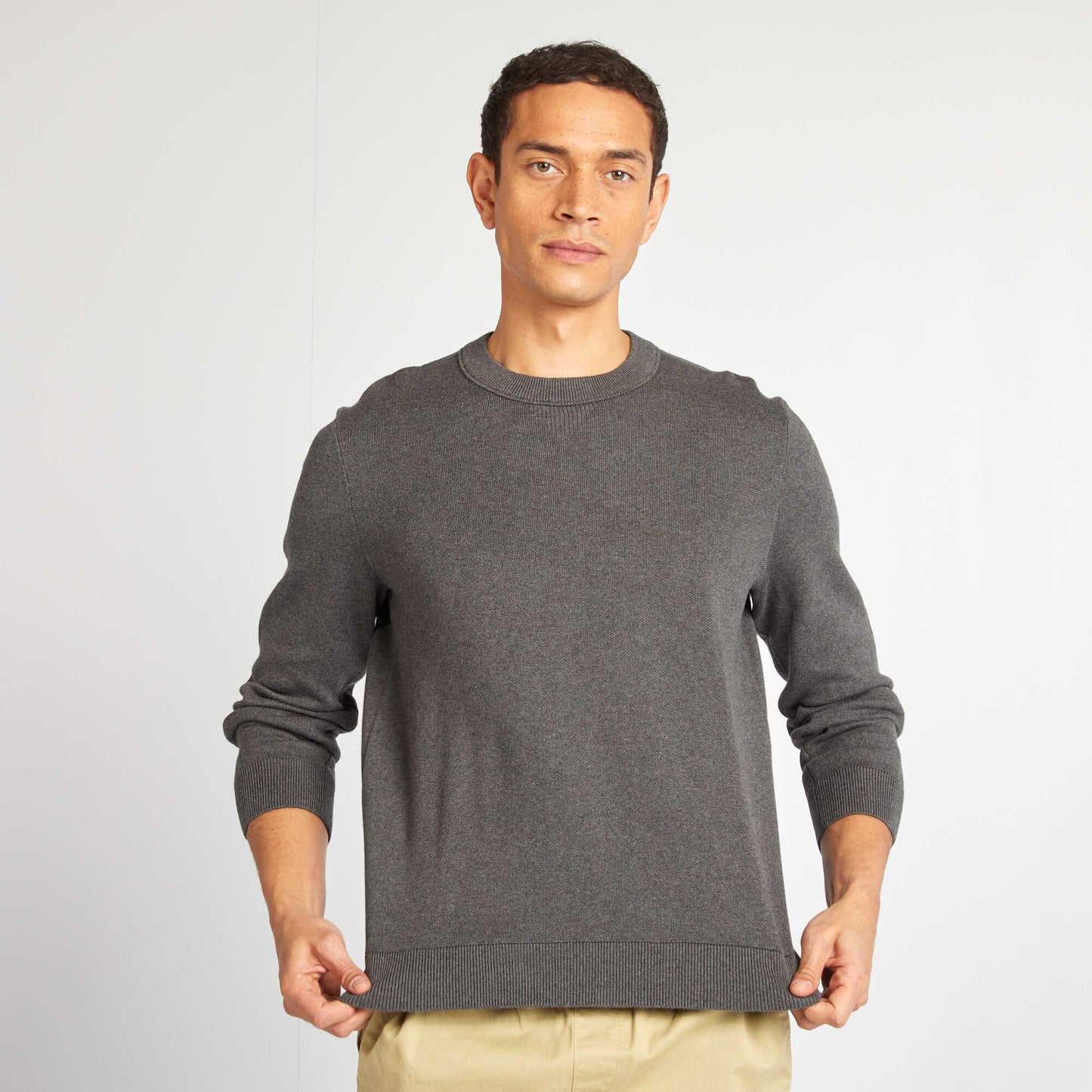 Pull col en maille fine jauge Gris