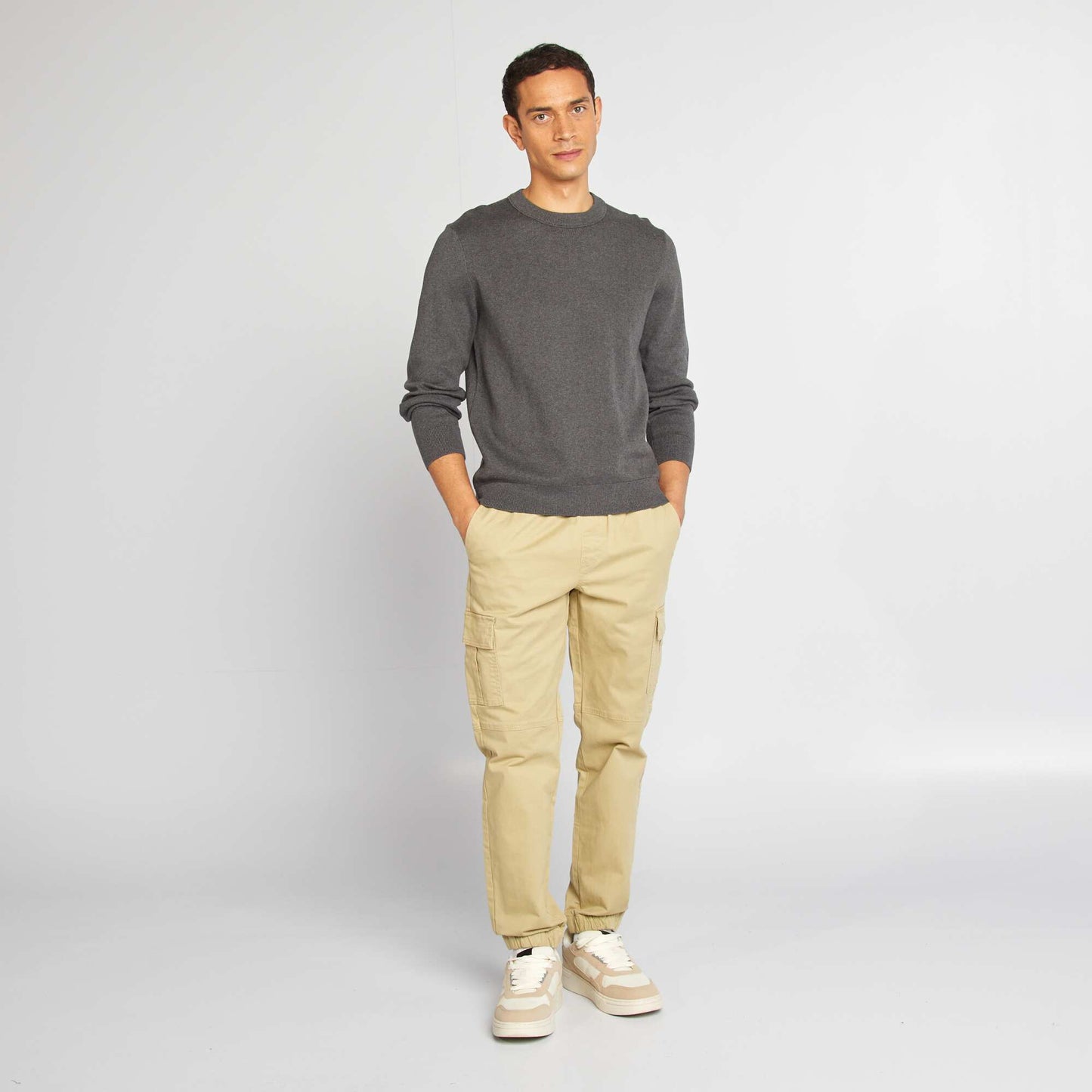 Pull col en maille fine jauge Gris