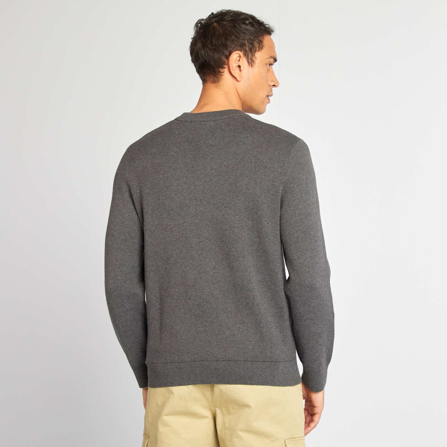 Pull col en maille fine jauge Gris