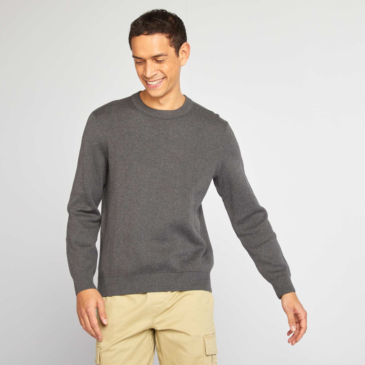Pull col en maille fine jauge Gris