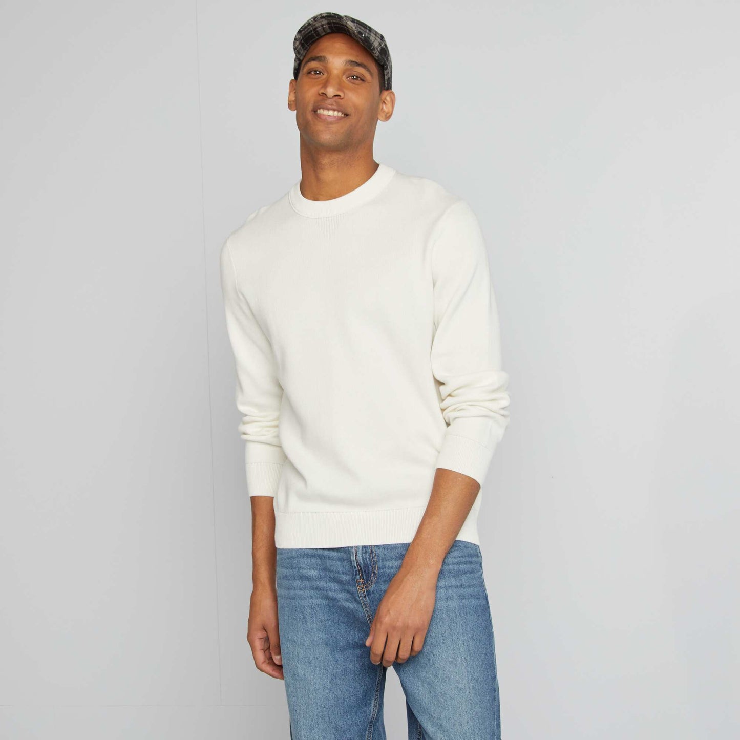 Pull col en maille fine jauge BEIGE