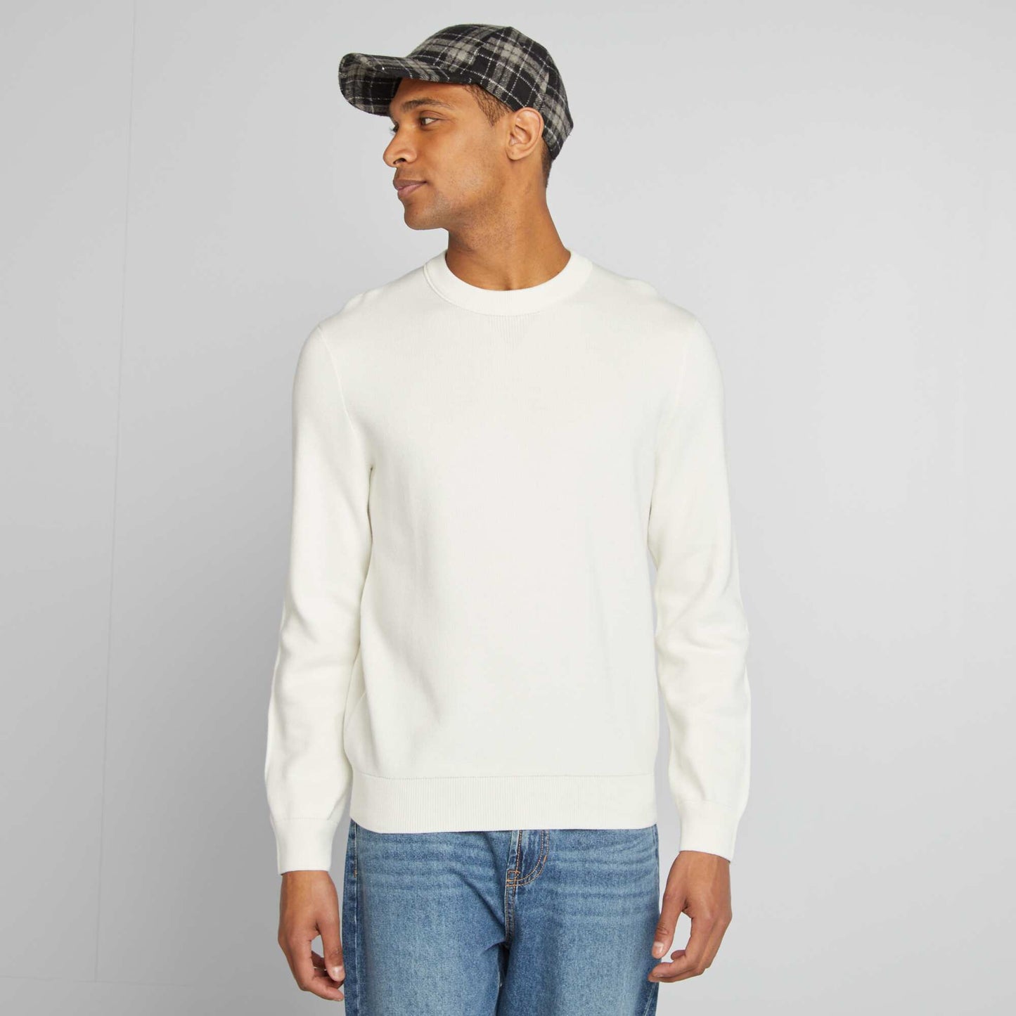 Pull col en maille fine jauge BEIGE
