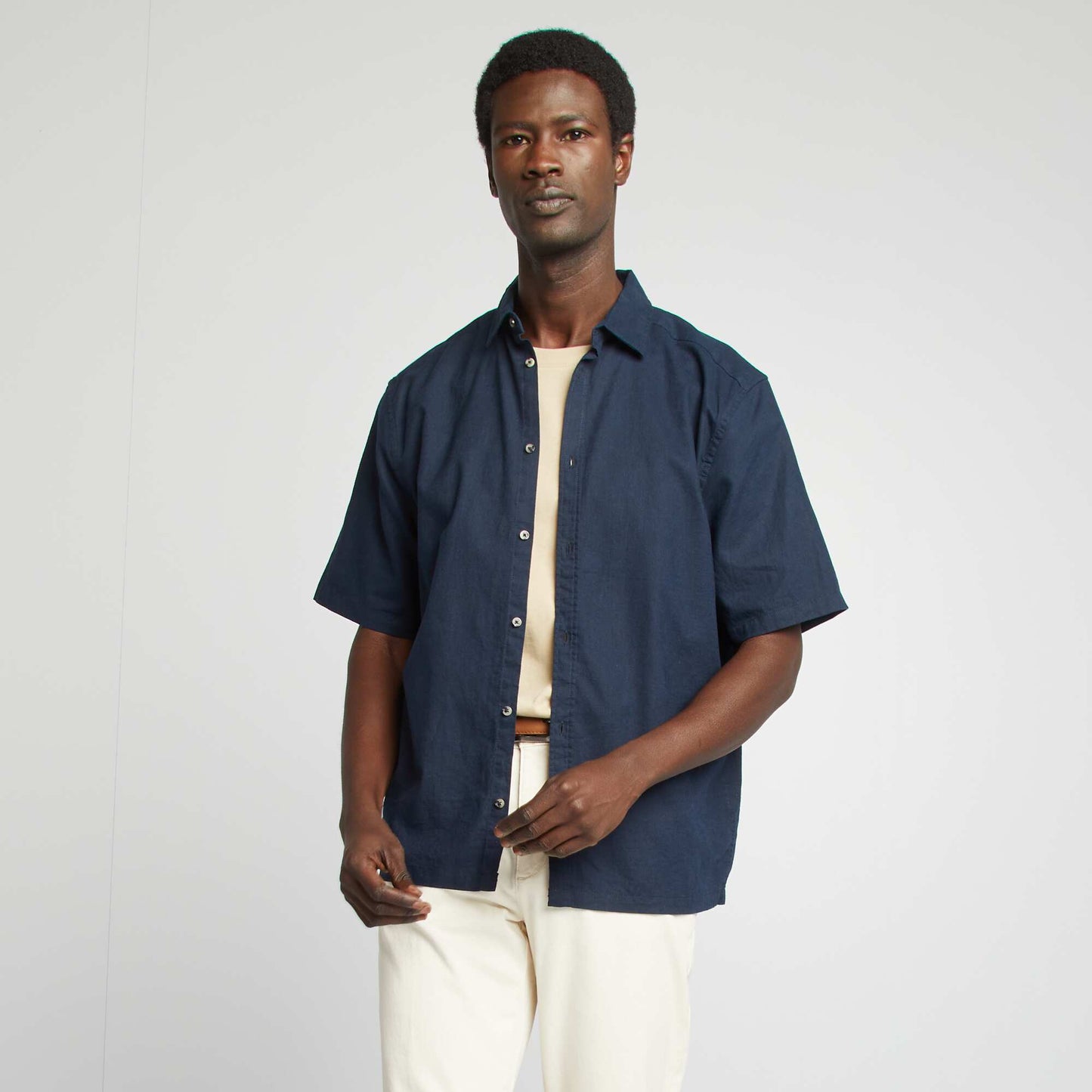 Chemise regular en lin mélangé BLEU MARINE
