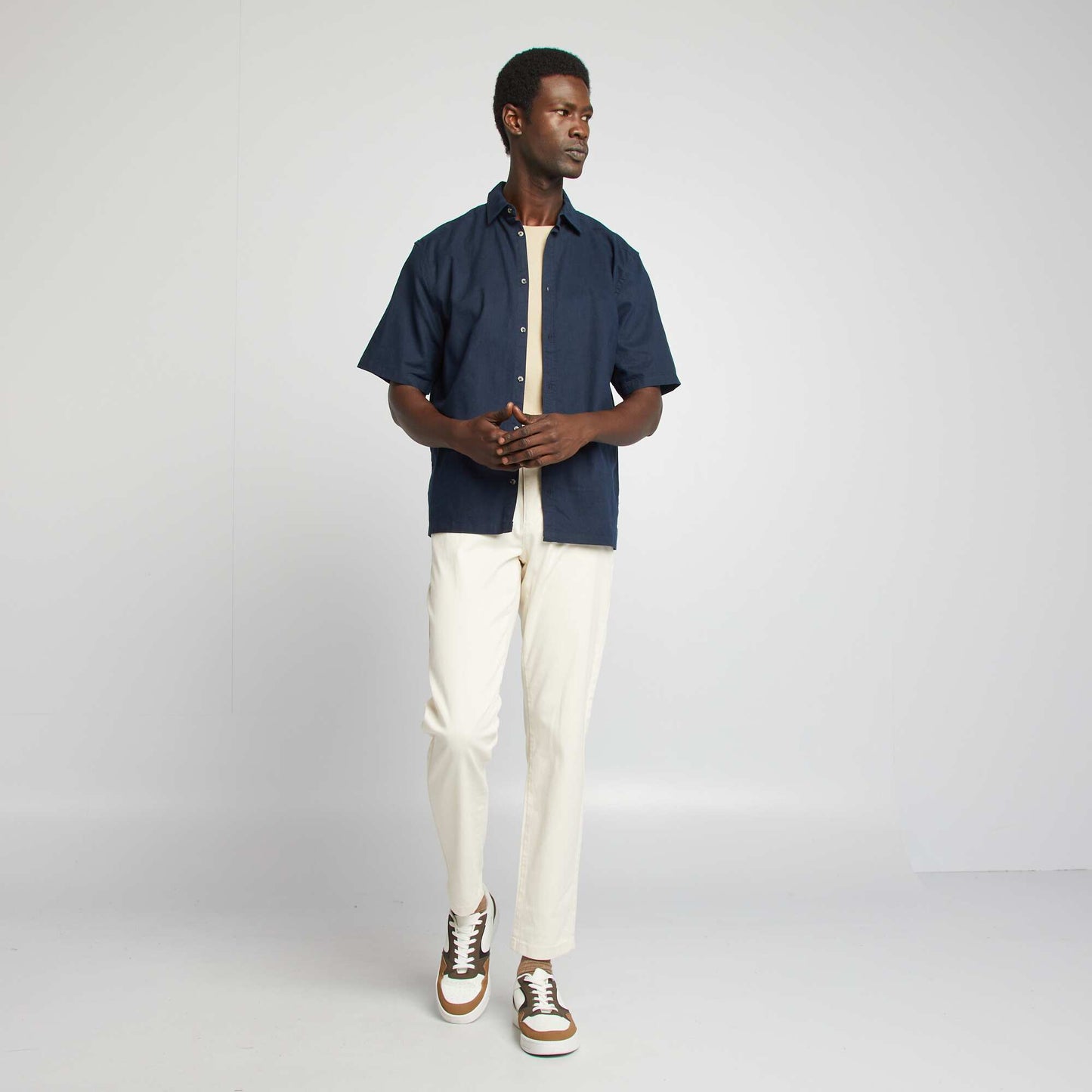 Chemise regular en lin mélangé BLEU MARINE