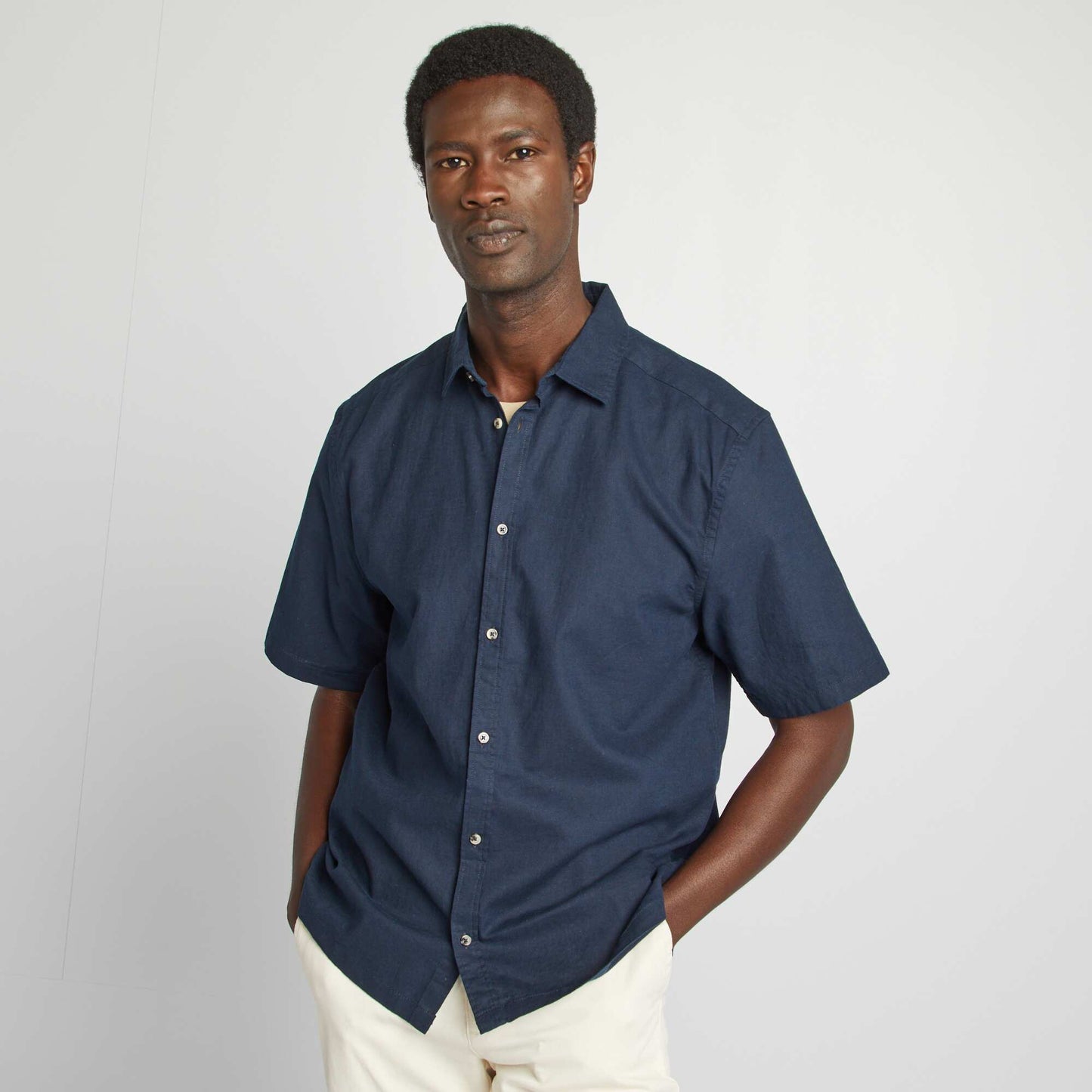 Chemise regular en lin mélangé BLEU MARINE