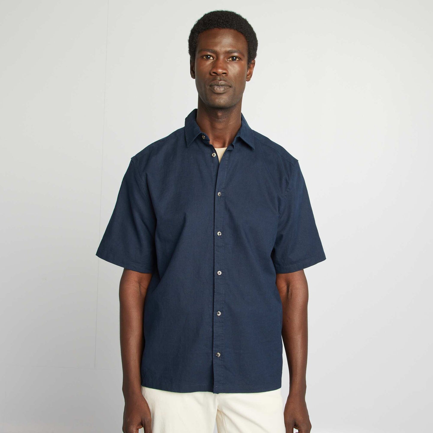 Chemise regular en lin mélangé BLEU MARINE