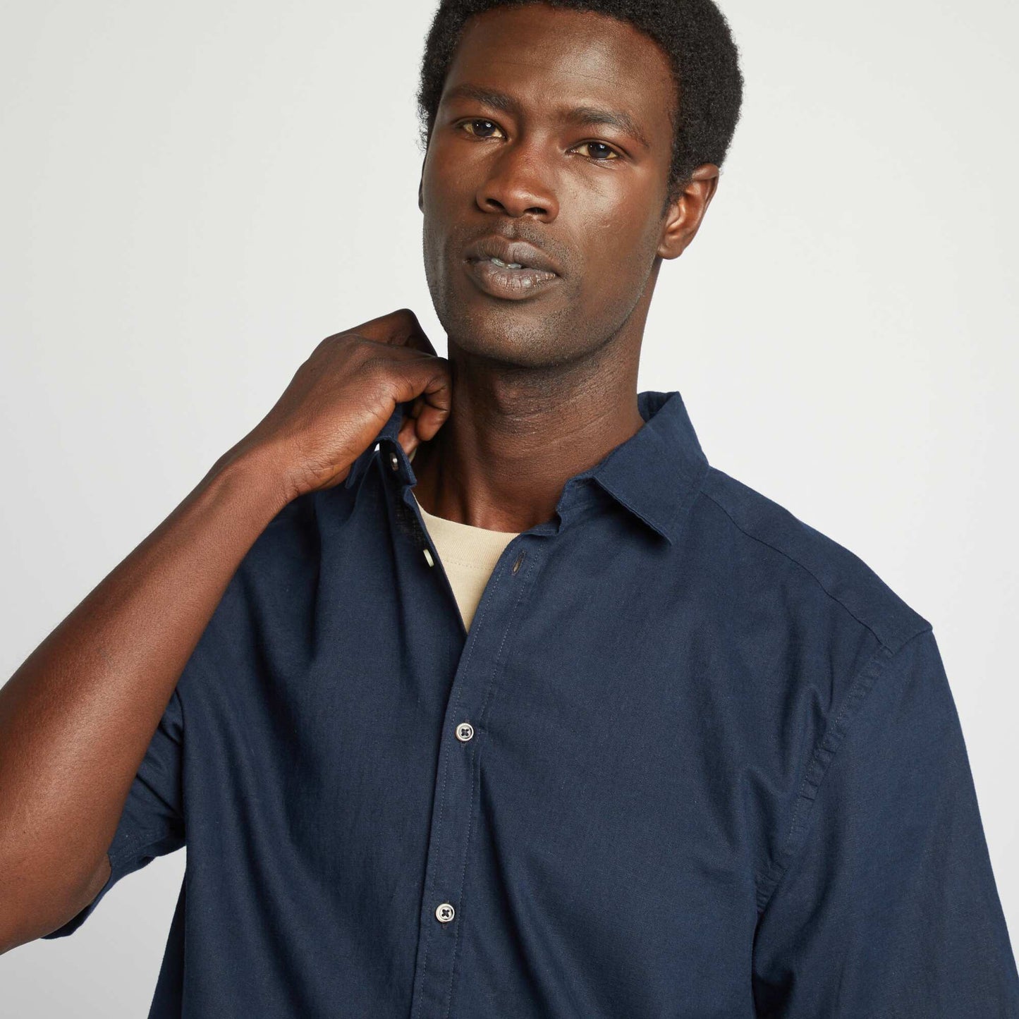 Chemise regular en lin mélangé BLEU MARINE