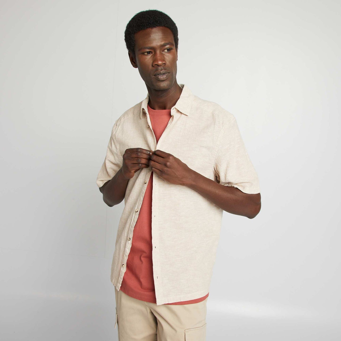 Chemise regular en lin mélangé BEIGE