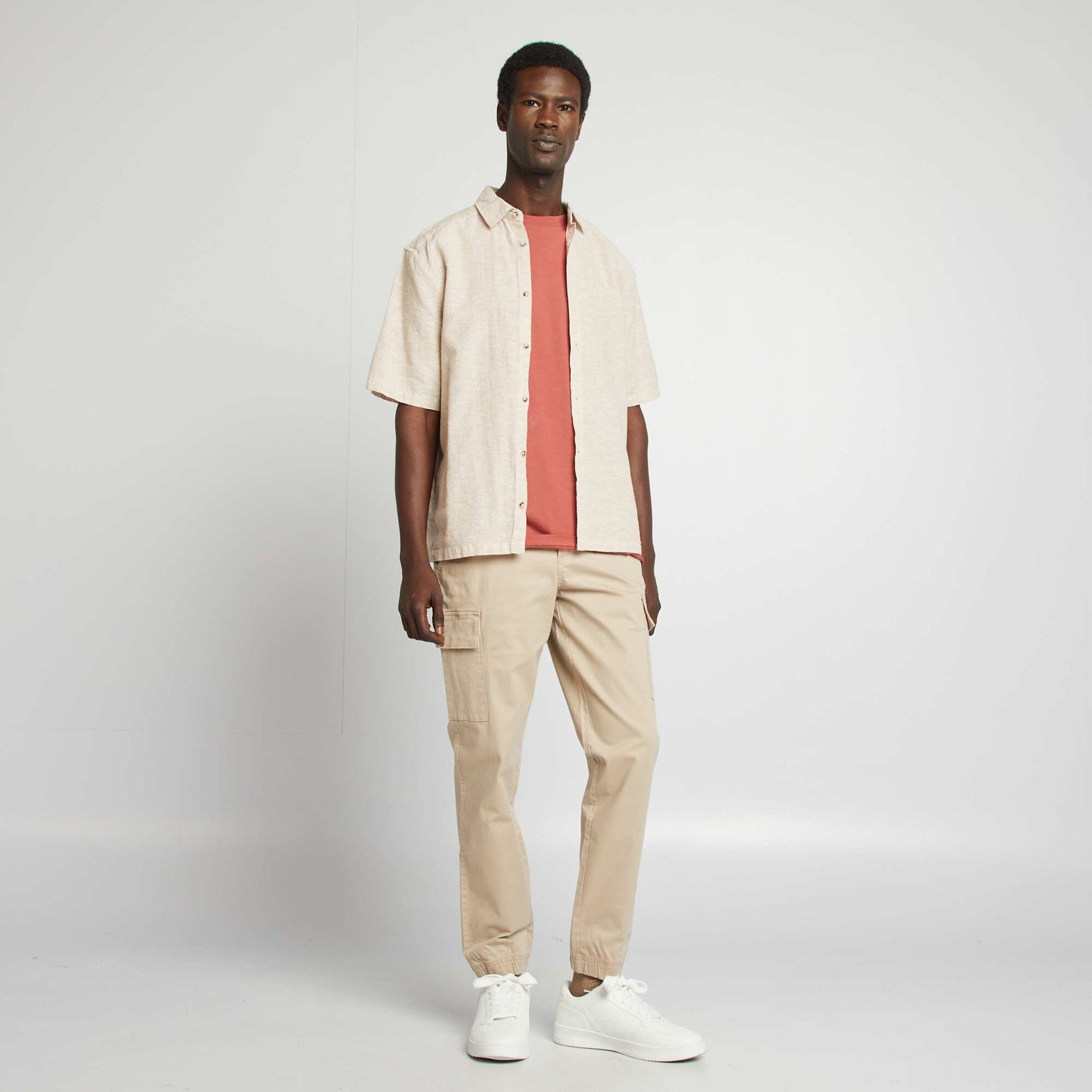 Chemise regular en lin mélangé BEIGE